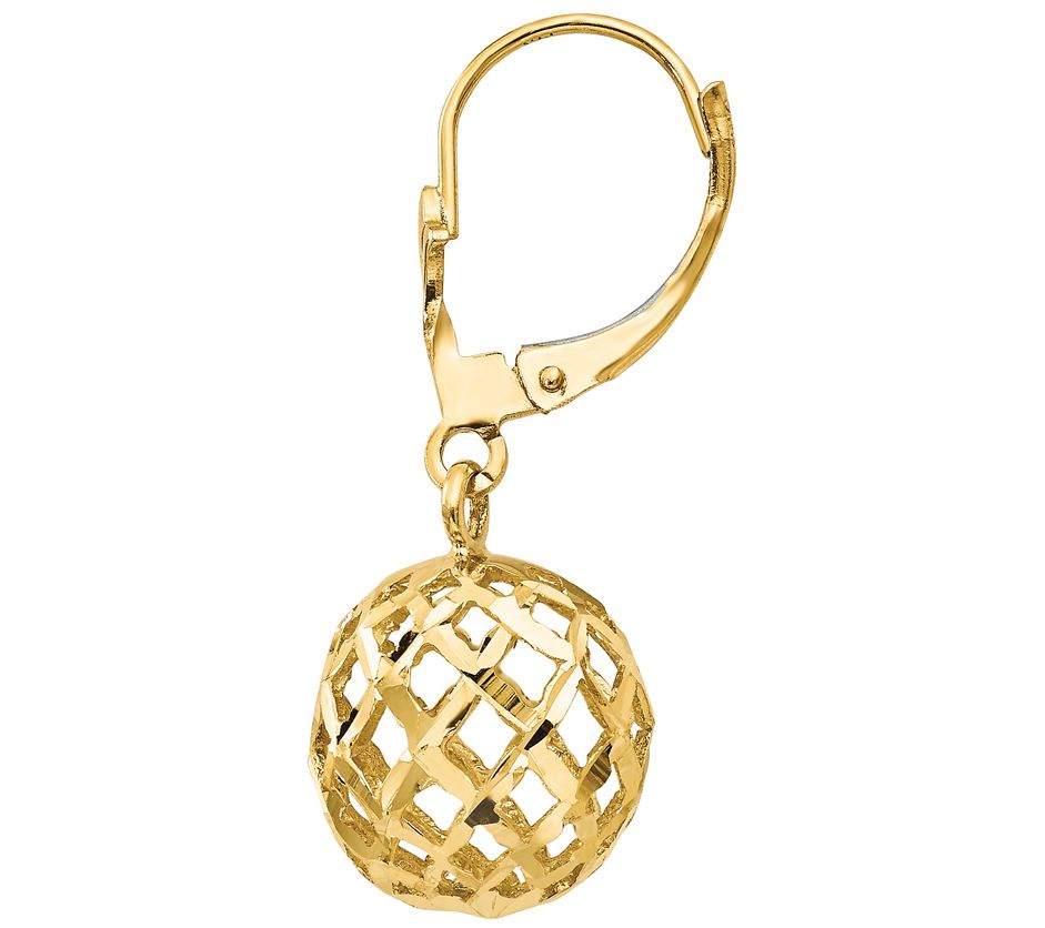 14K Gold Mesh Ball Dangle Leverback Earrings