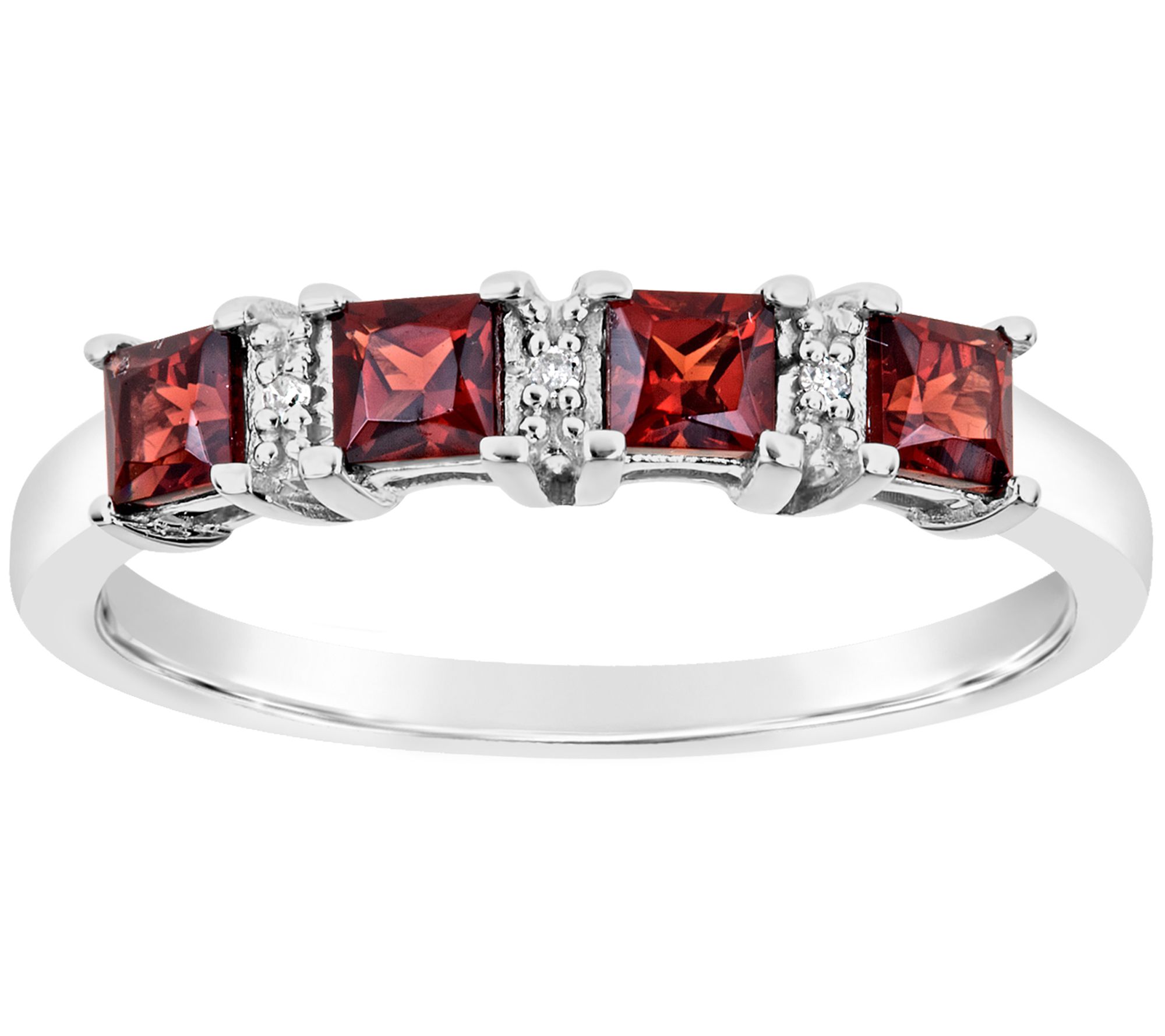 Sterling 4-Stone Princess-Cut Gemstone Band Ring