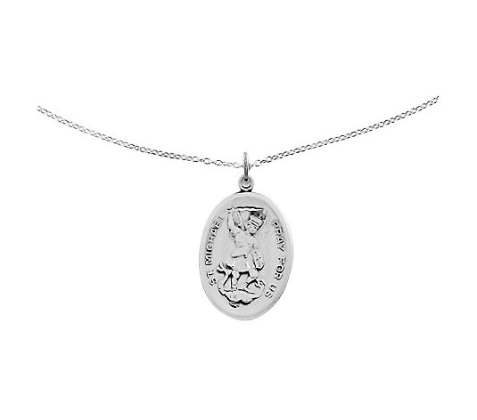 Sterling St. Michael Oval Solid Pendant w/ 18"Chain