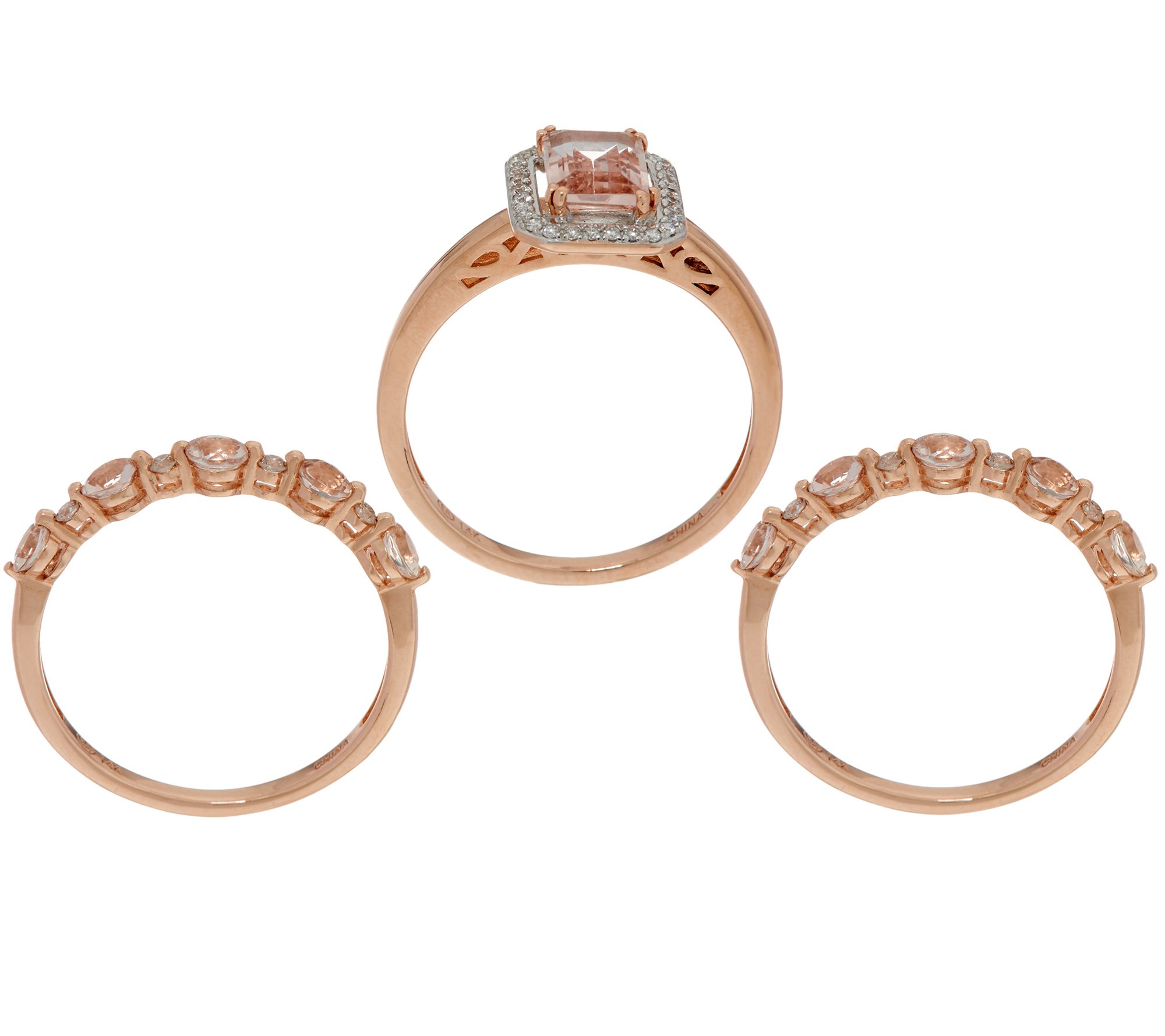 Set of 3 Morganite Stack Rings 14K Gold - QVC.com