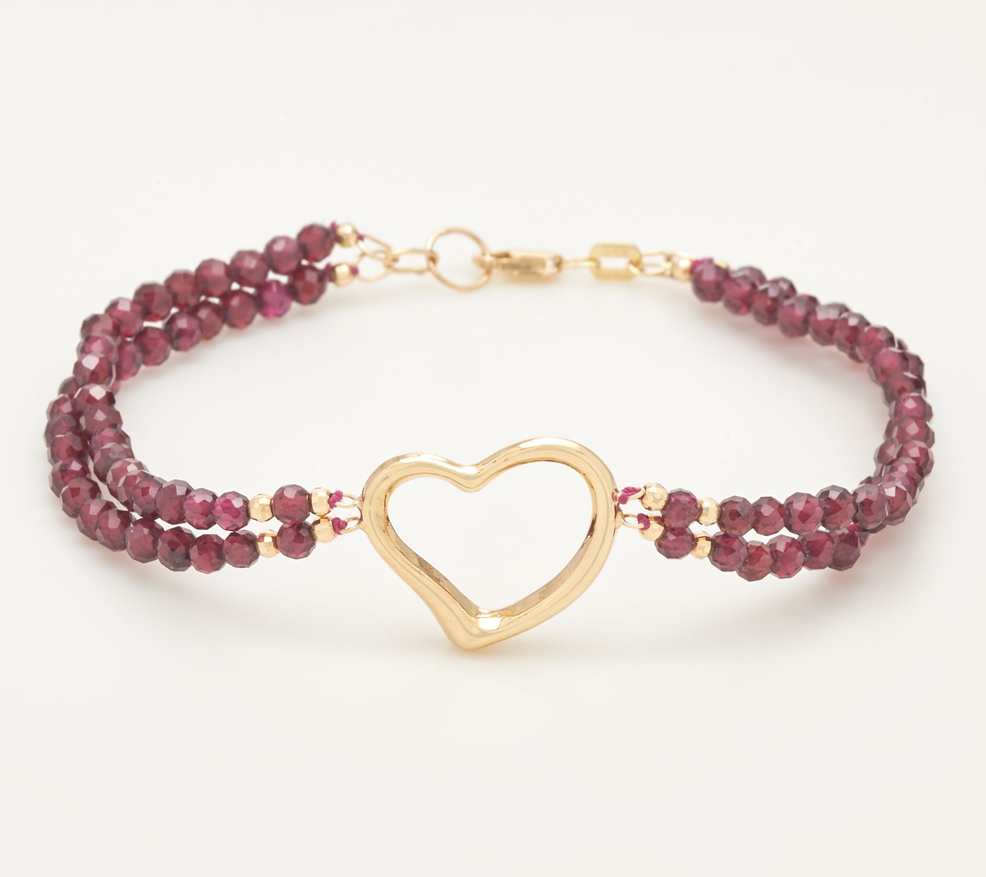 Adorna 14K Gold 63/4" Heart Motif Gemstone Bead Bracelet