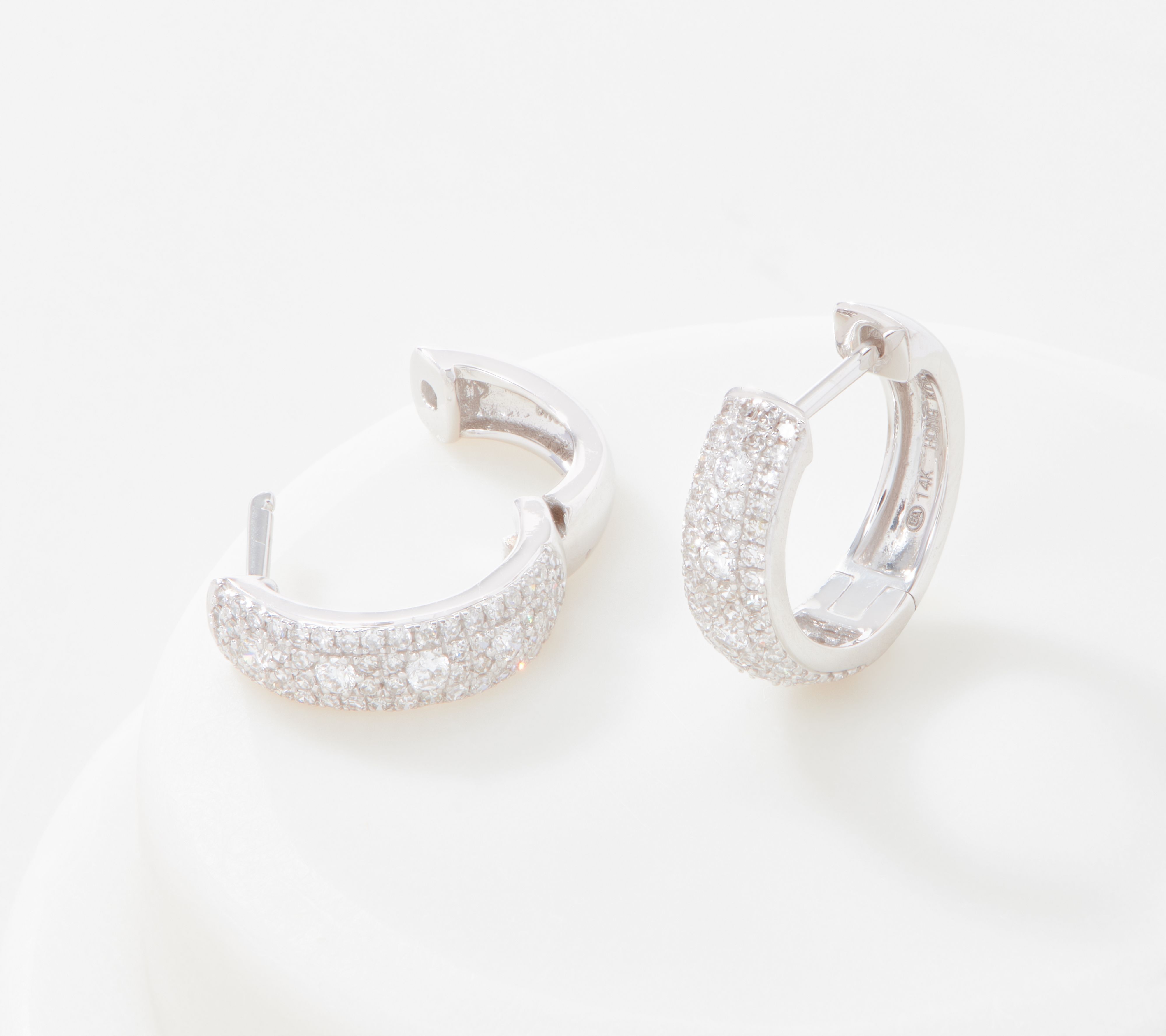 Affinity 14K Gold Pave Diamond Hoop Earrings, 1/2cttw