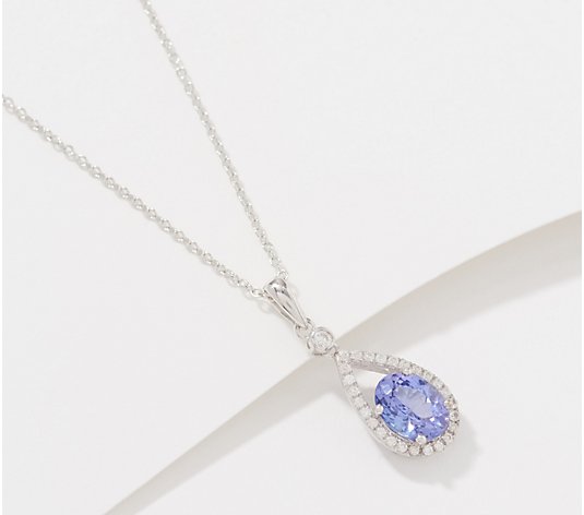 Affinity Gems Tanzanite and White Zircon Pear Necklace, Sterling Silver
