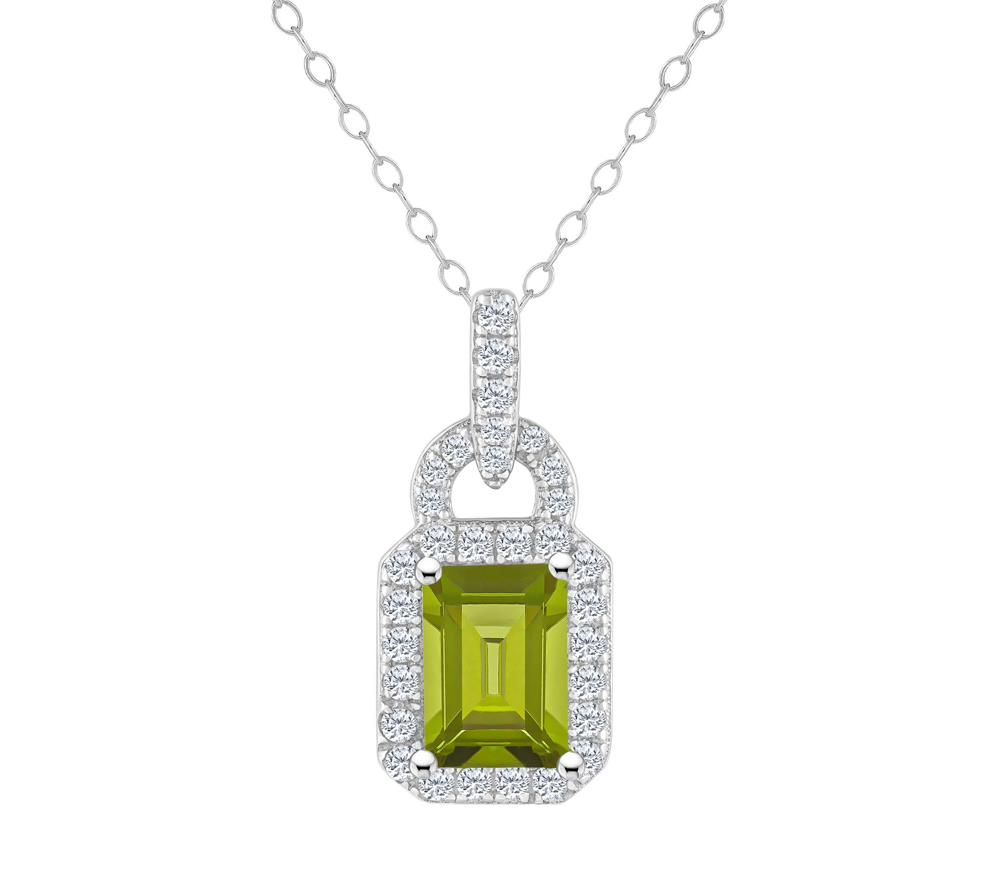 Sterling Silver Multi-Gemstone Emerald Cut Pend ant w/ Chain