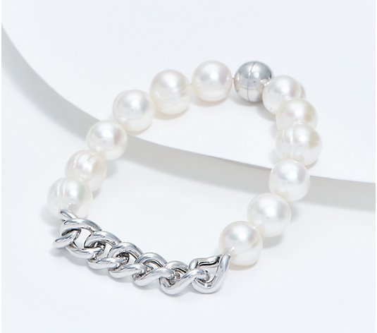Affinity Cultured Pearls Curb Link Bracelet, Sterling Silver