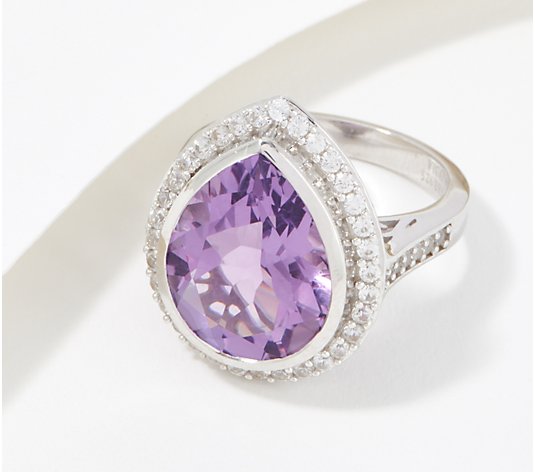 Affinity Gems Pear-Cut Gemstone & White Zircon Ring, Sterling