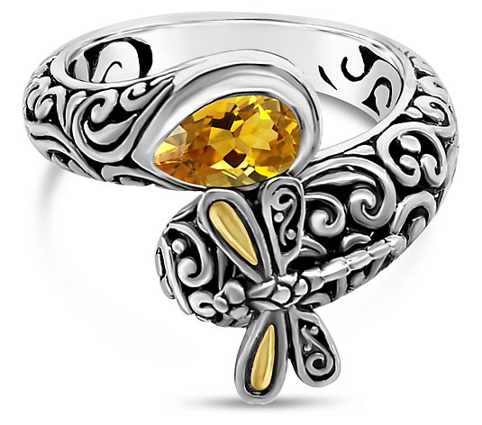 DEVATA Sterling Silver & 18K Gold Gemstone Dragonfly Ring
