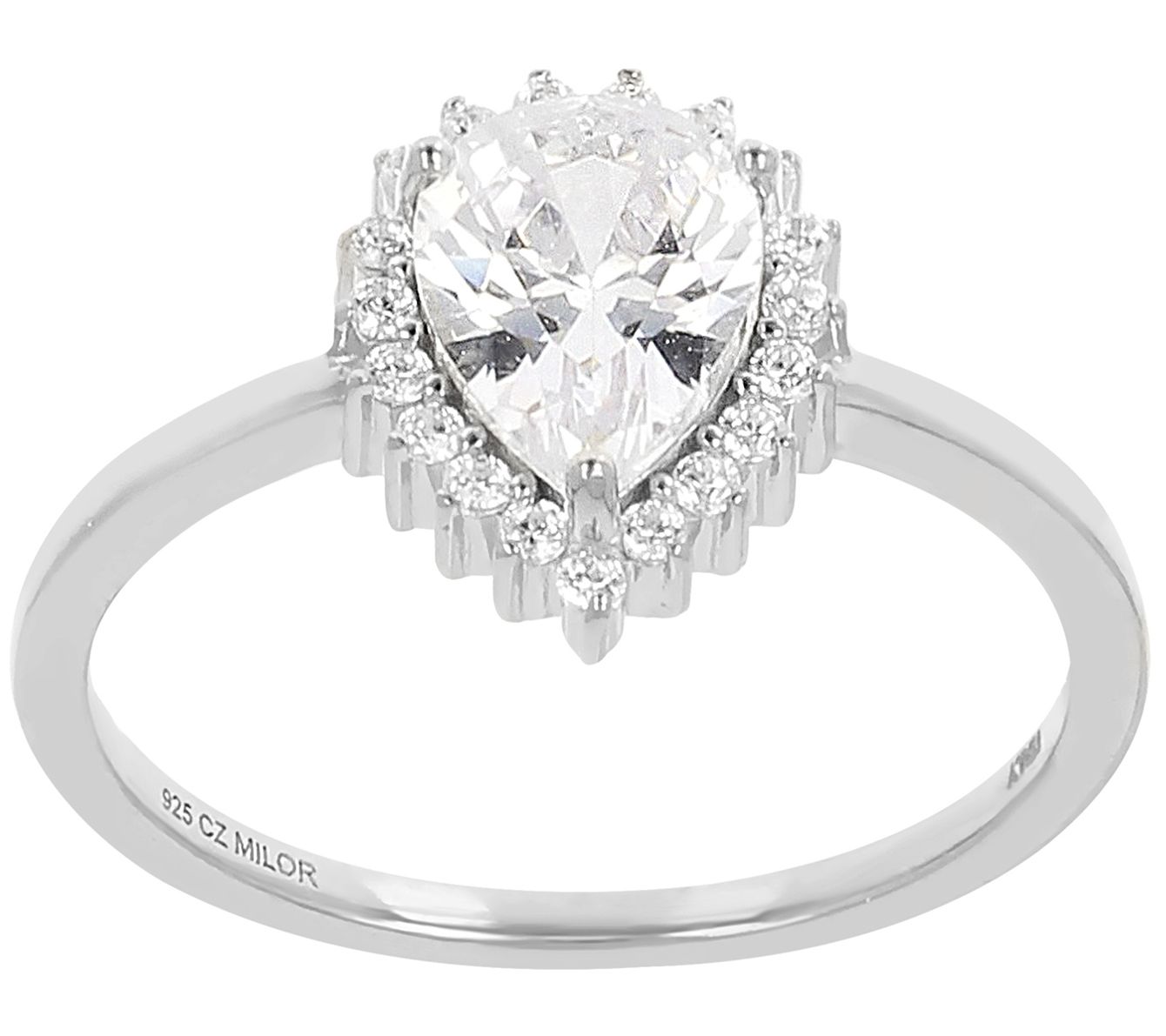 Diamonique 1.50 cttw Pear Cut Halo Ring, Sterli ng Silver