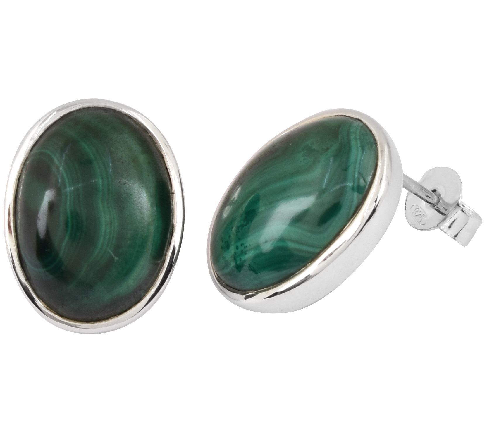Sterling Silver Oval Malachite Stud Earrings