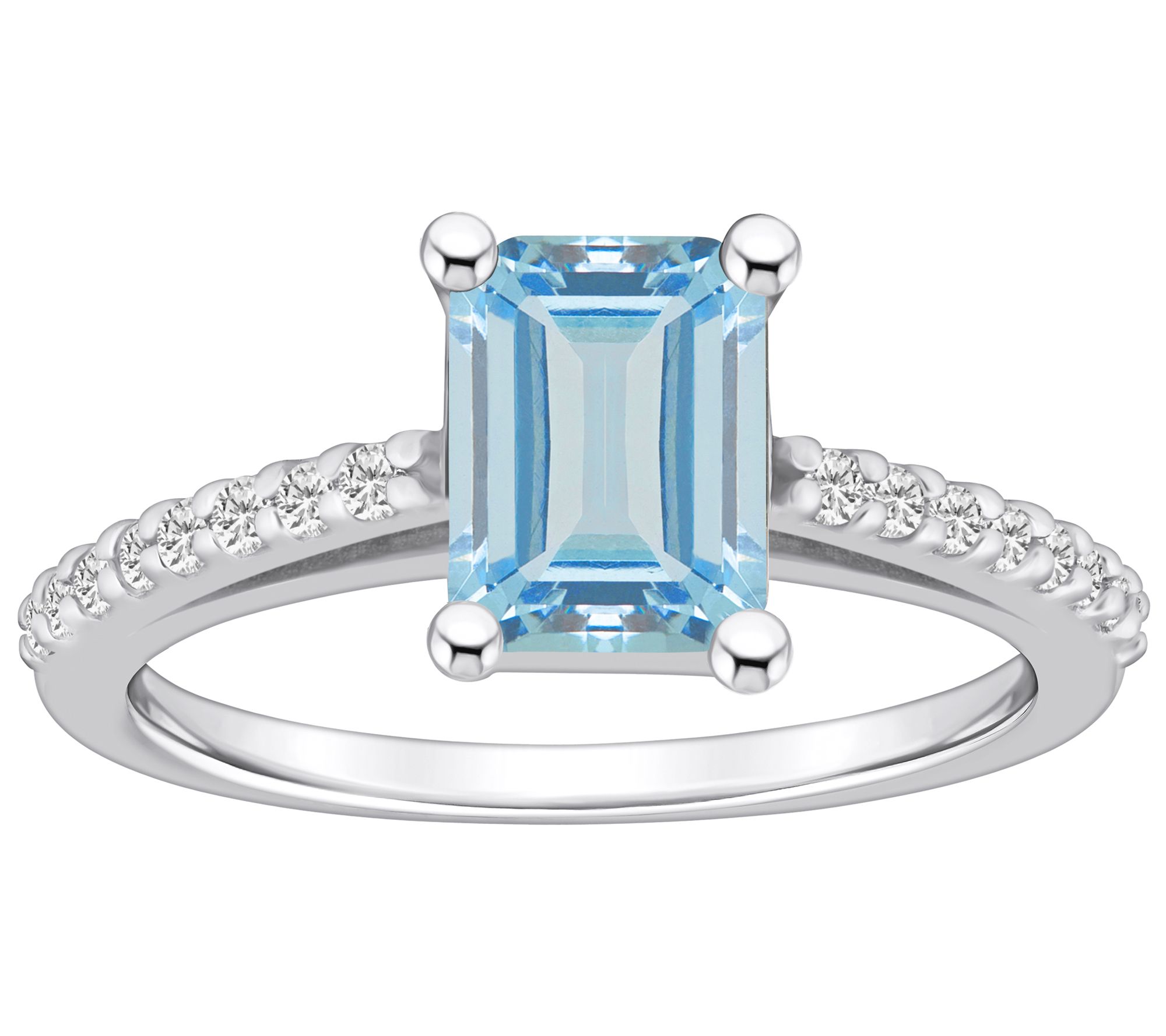 Affinity Gems Emerald-Cut Aquamarine & Diamond Ring, 14K Gold