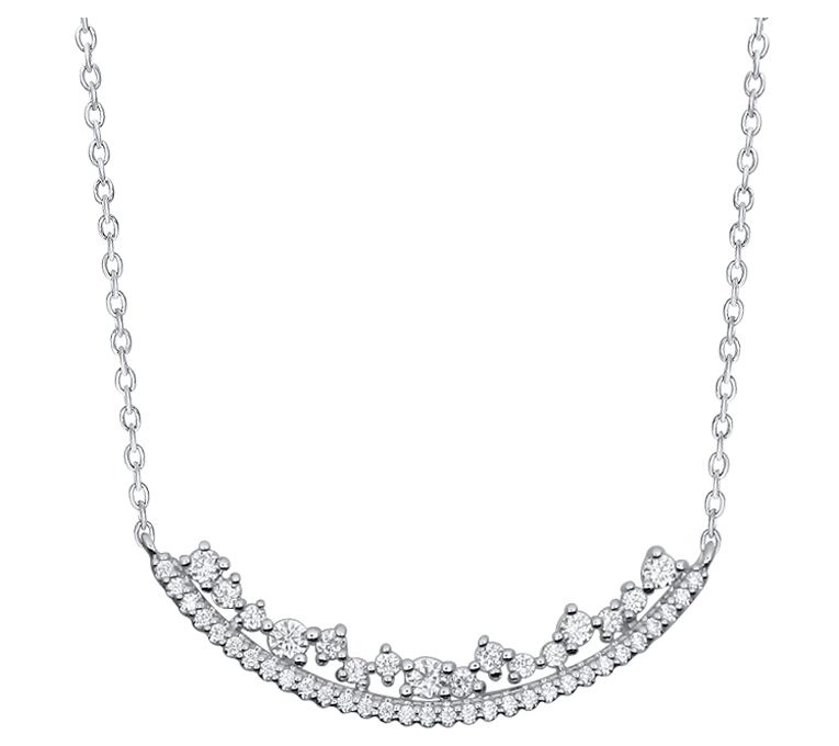 Diamond Crescent Bar Necklace, 14K White Gold - QVC.com