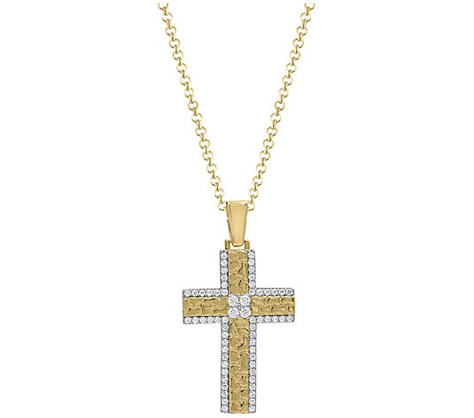 Men's Diamond Cross Pendant with Chain, 14K Gold-Plated