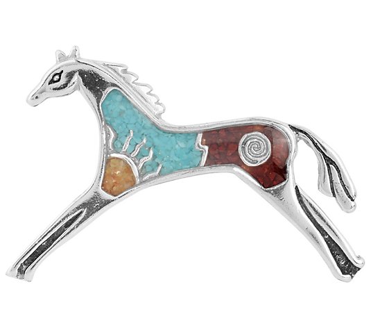 American West Sterling Gemstone Inlay Day or Night Horse Pin