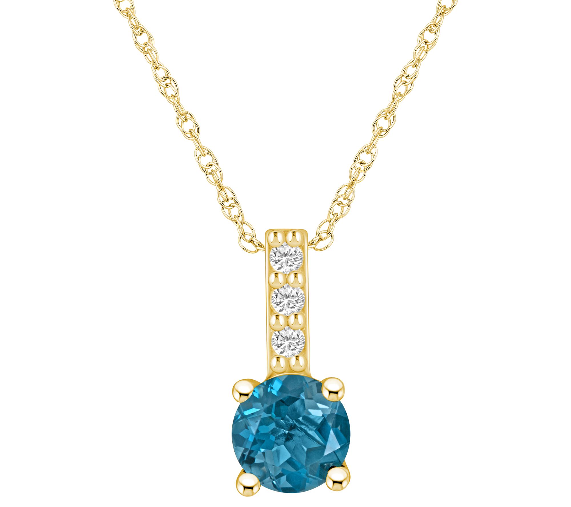 Affinity Gems Round Gemstone & Diamond Pendant w/ Chain, 14K