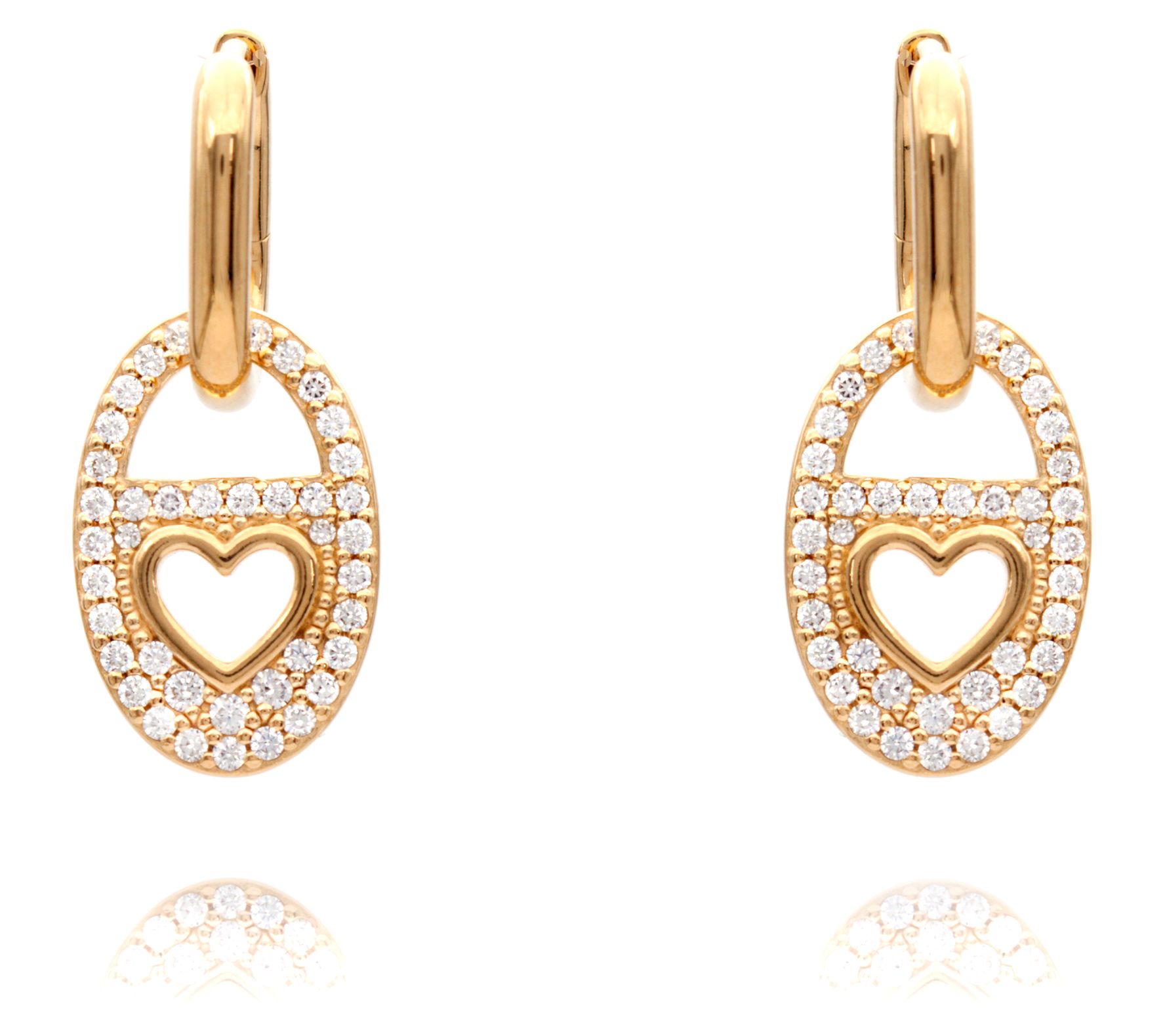 Diamonique Pave Heart Charm Huggie Hoop Earring s, Sterling