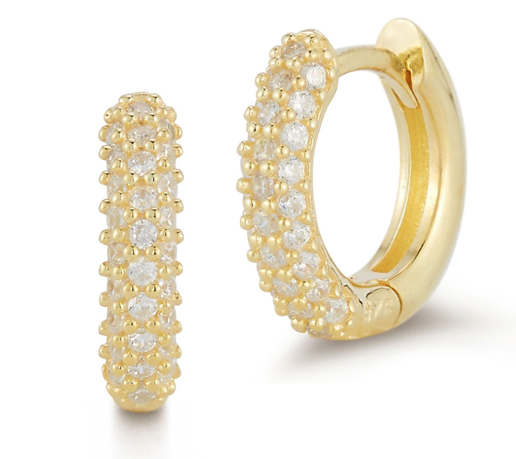 Sterlina Silver Pave Huggie Hoop Earrings, Sterling Silver