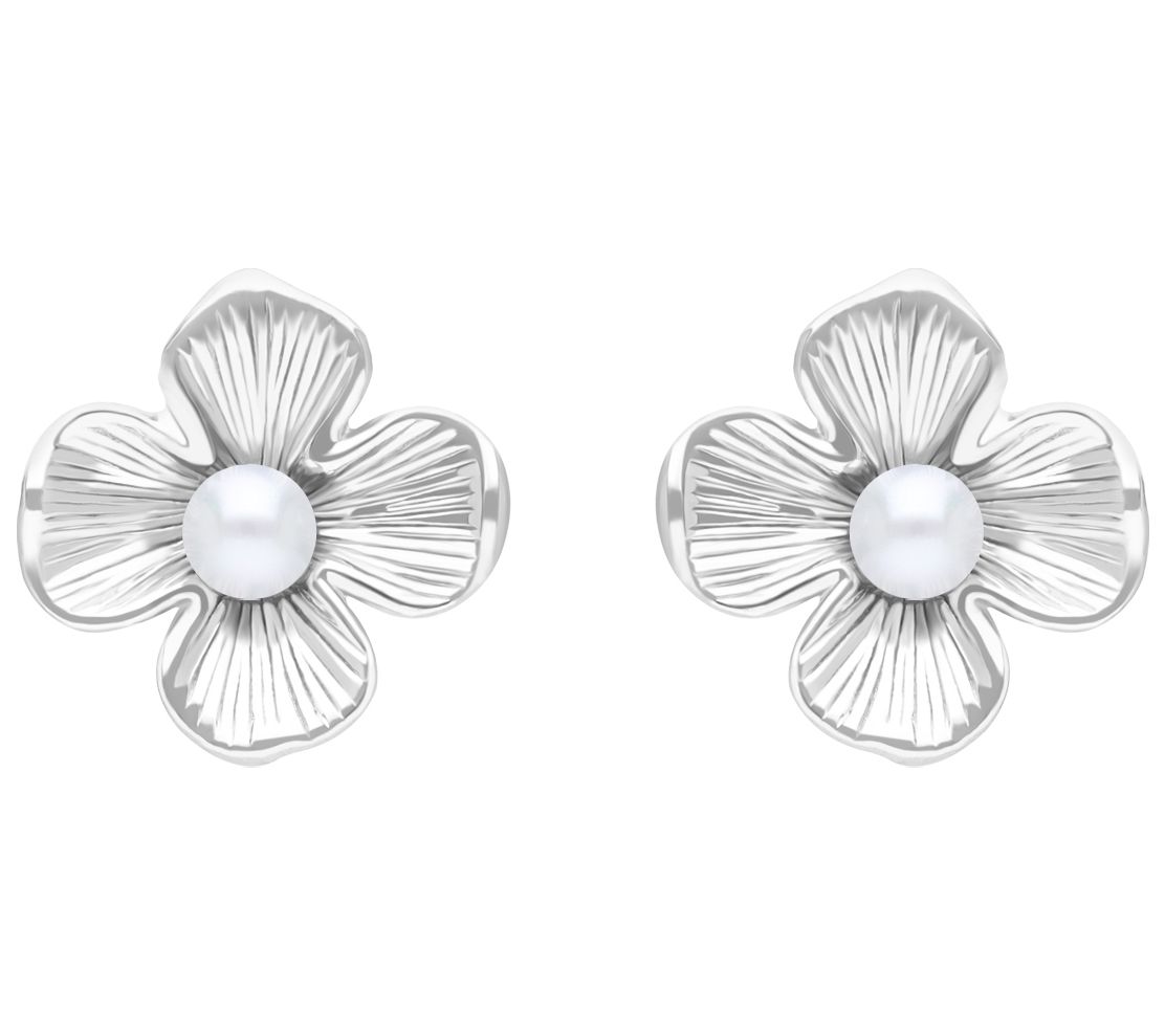 Ariva Sterling Silver Cultured Pearl Flower Stud Earrings