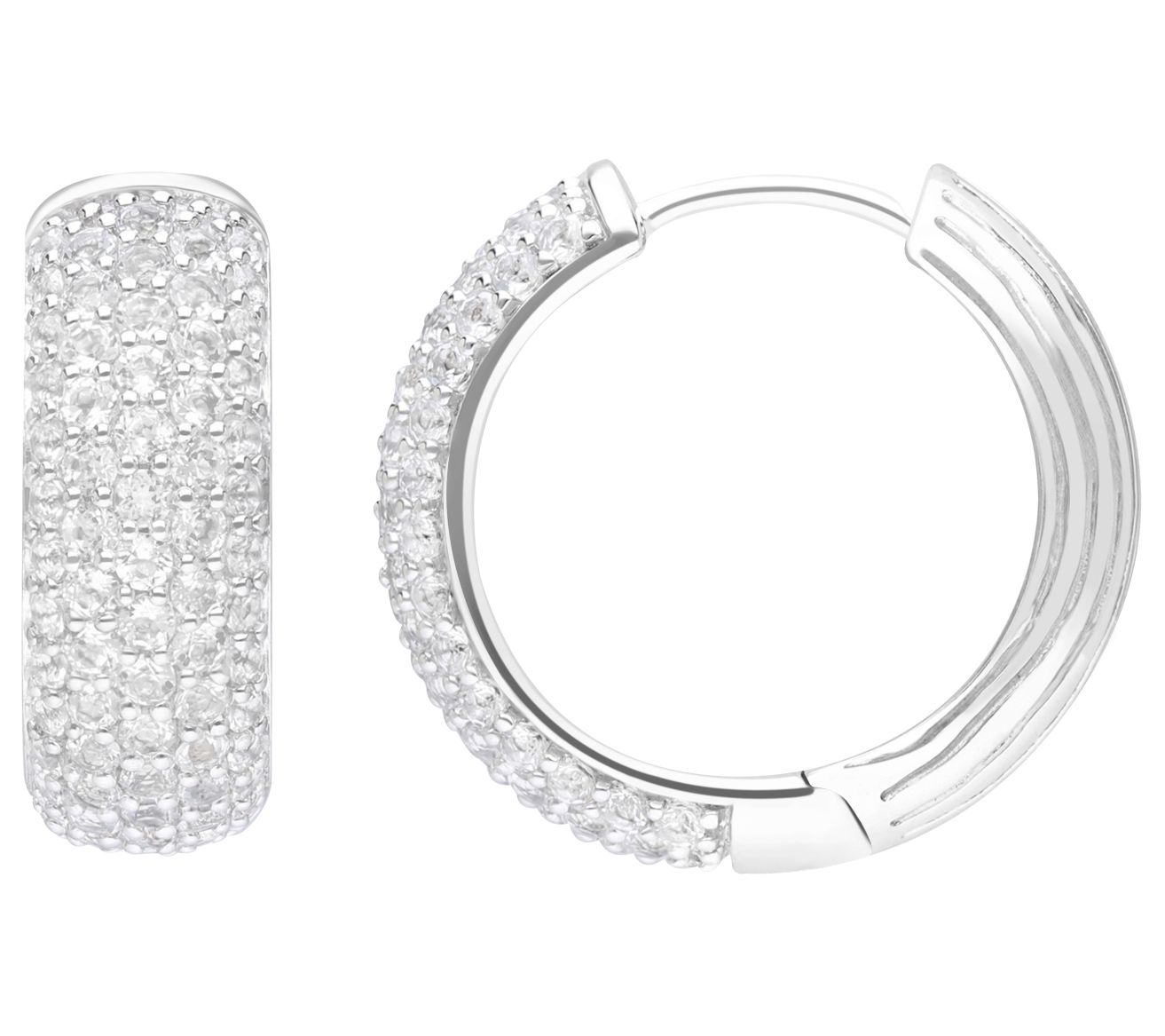 Ariva Sterling Silver White Topaz Pave Hoop Earrings