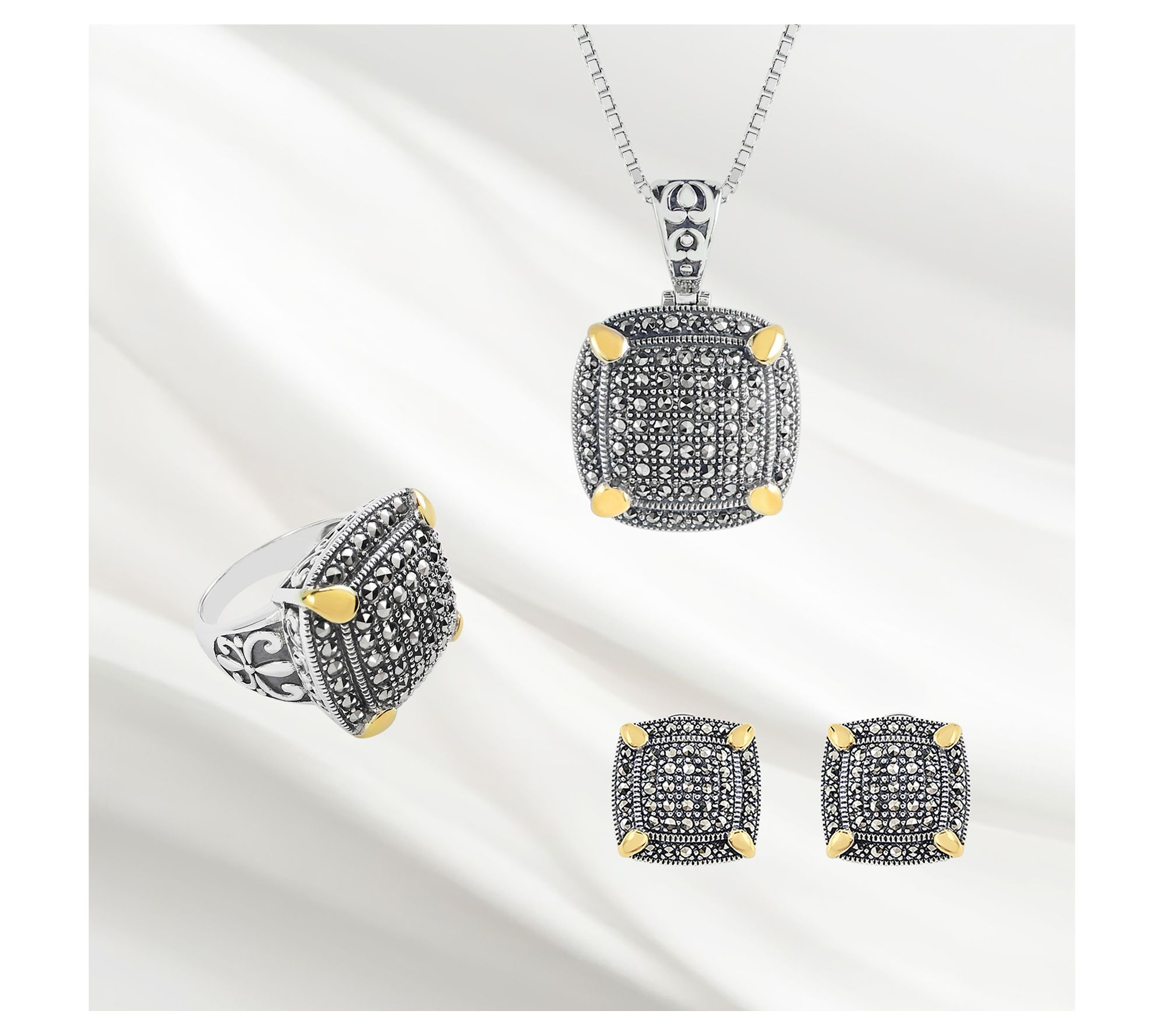 Suspicion Two-Tone Sterling Marcasite StatementRing