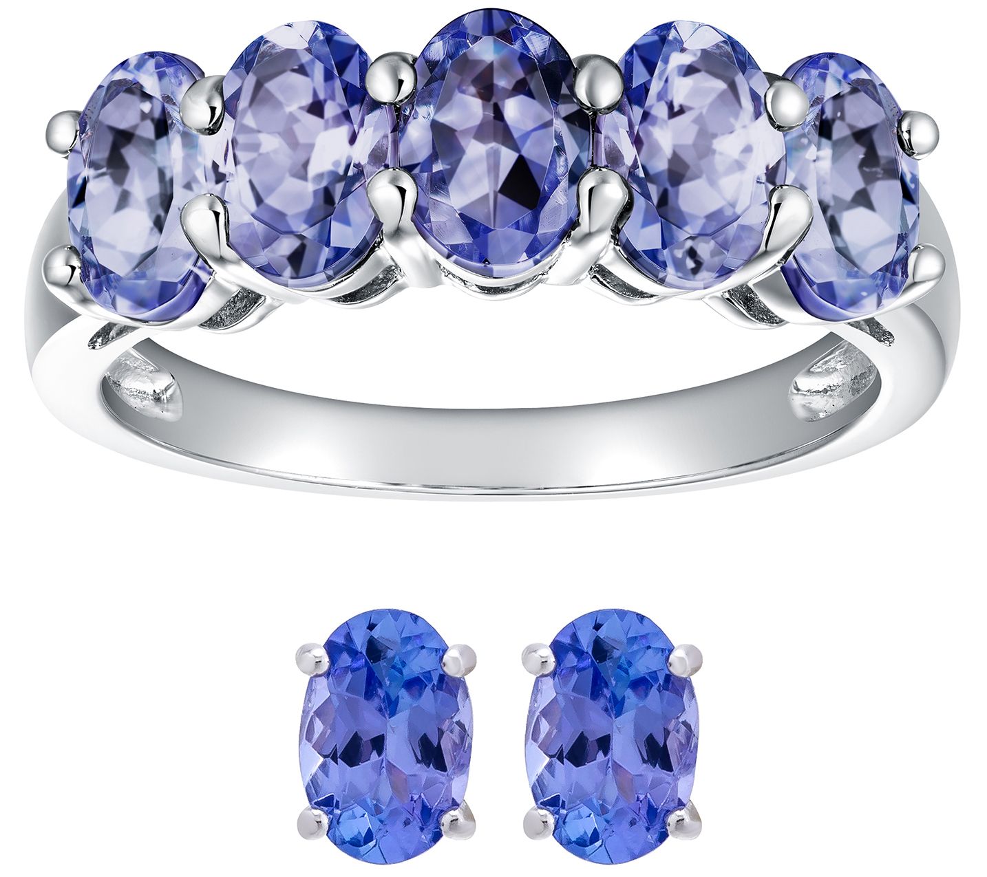 Affinity Gems Tanzanite Ring & Earrings Set, Sterling Silver
