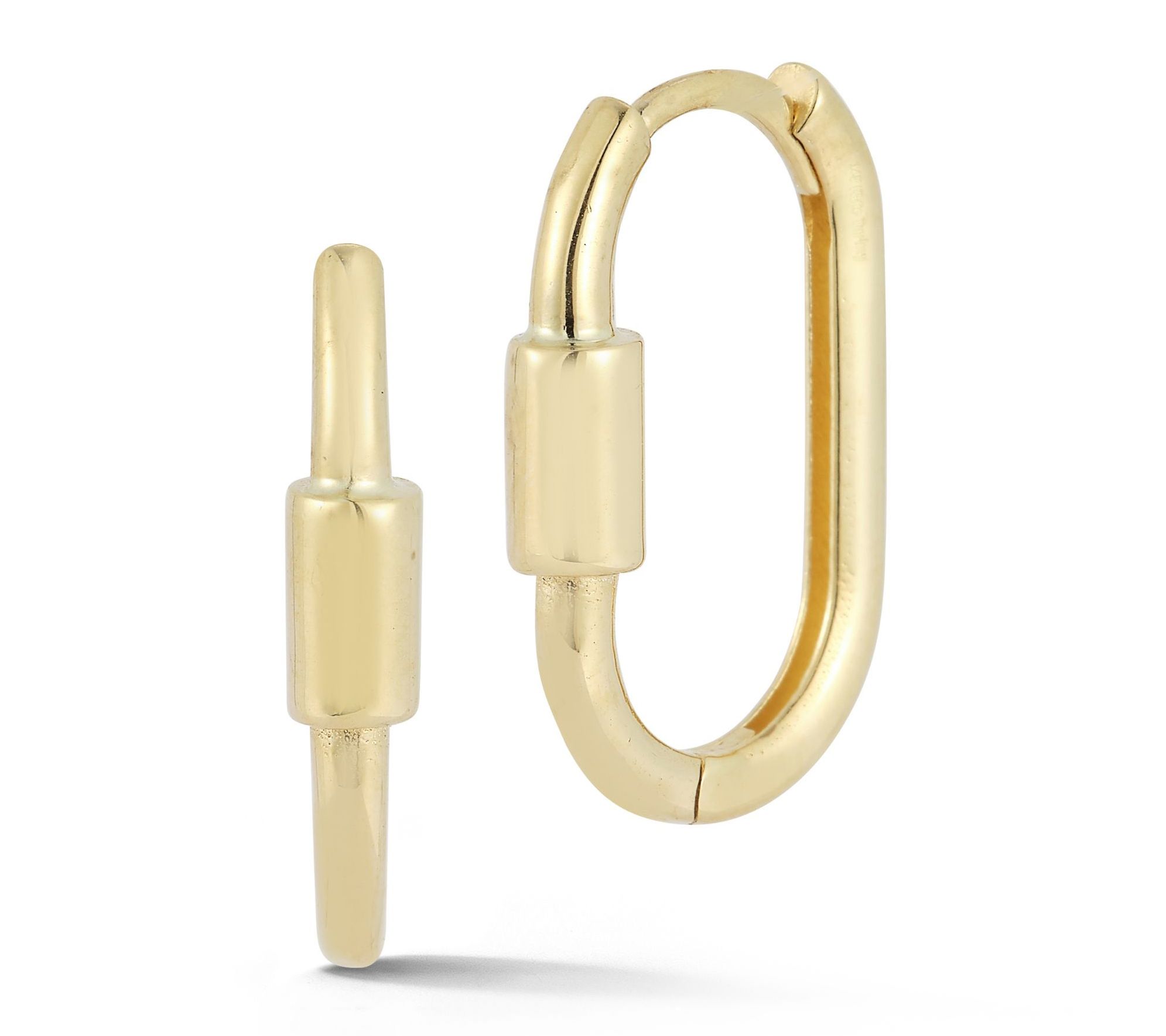 Luminosa Gold Oval Lock Huggie Hoop E arrings, 14K