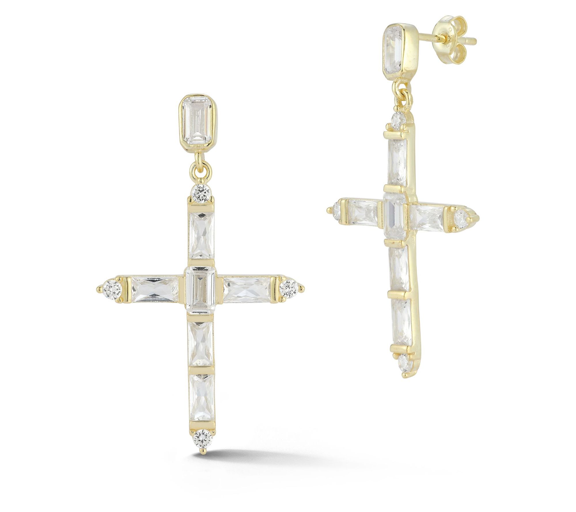 Sterlina Silver Baguette Cross Drop Earrings, Sterling