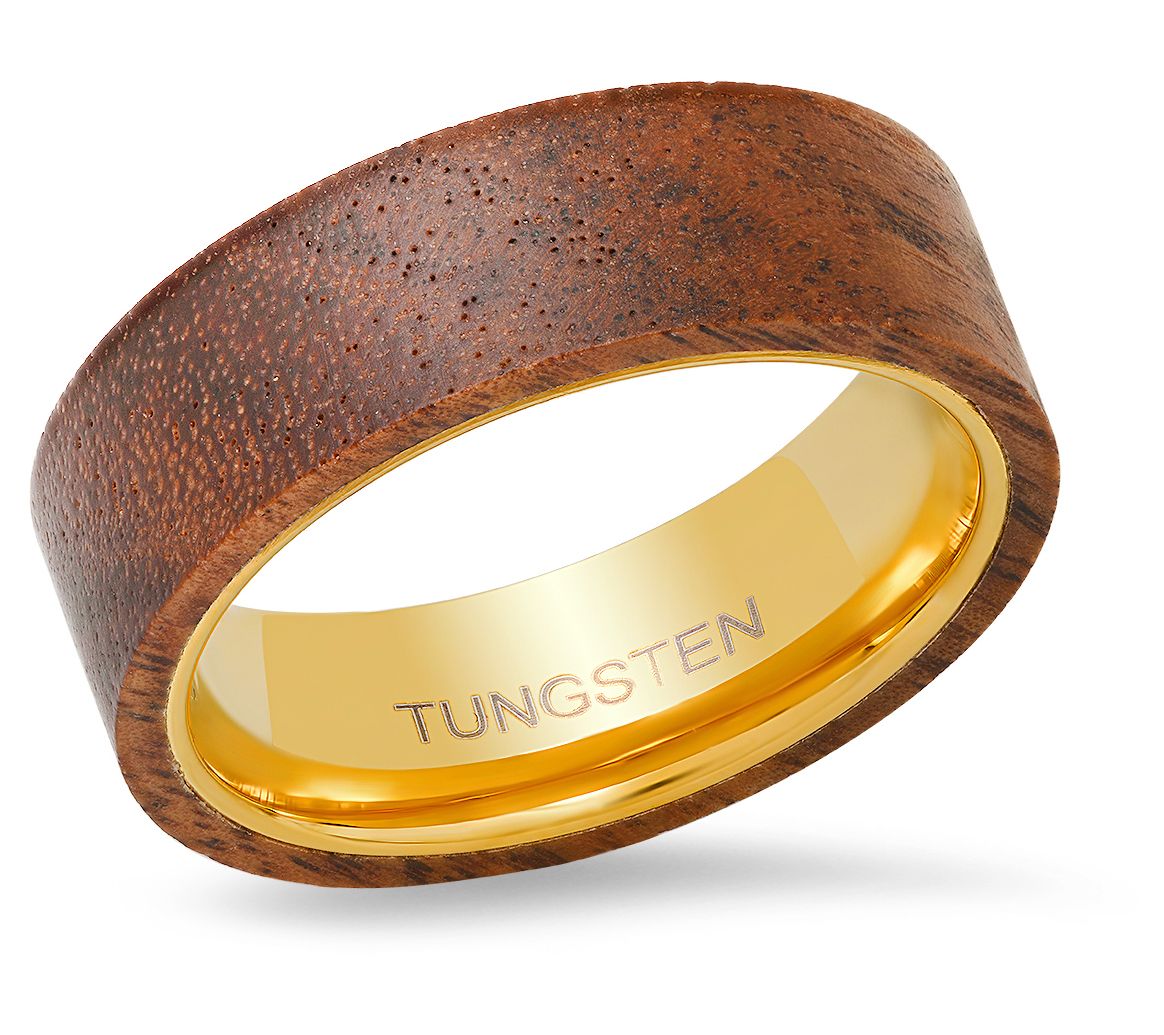 Steel By Design Men's 18K Gold Plated Tungsten& Wood Ring