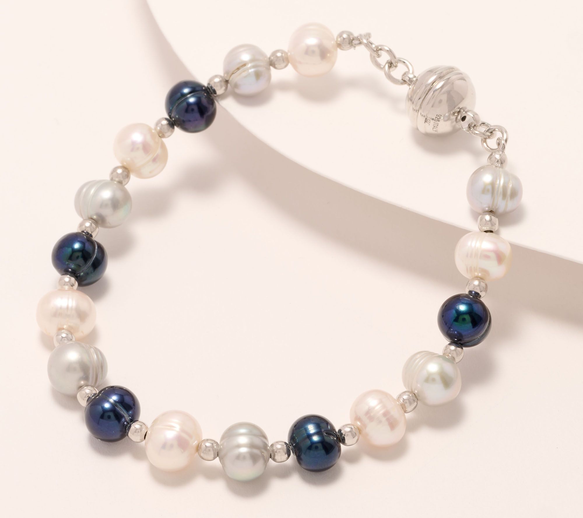 "As Is" Honora Cultured Ringed Pearl Bracelet with Magnetic Clasp