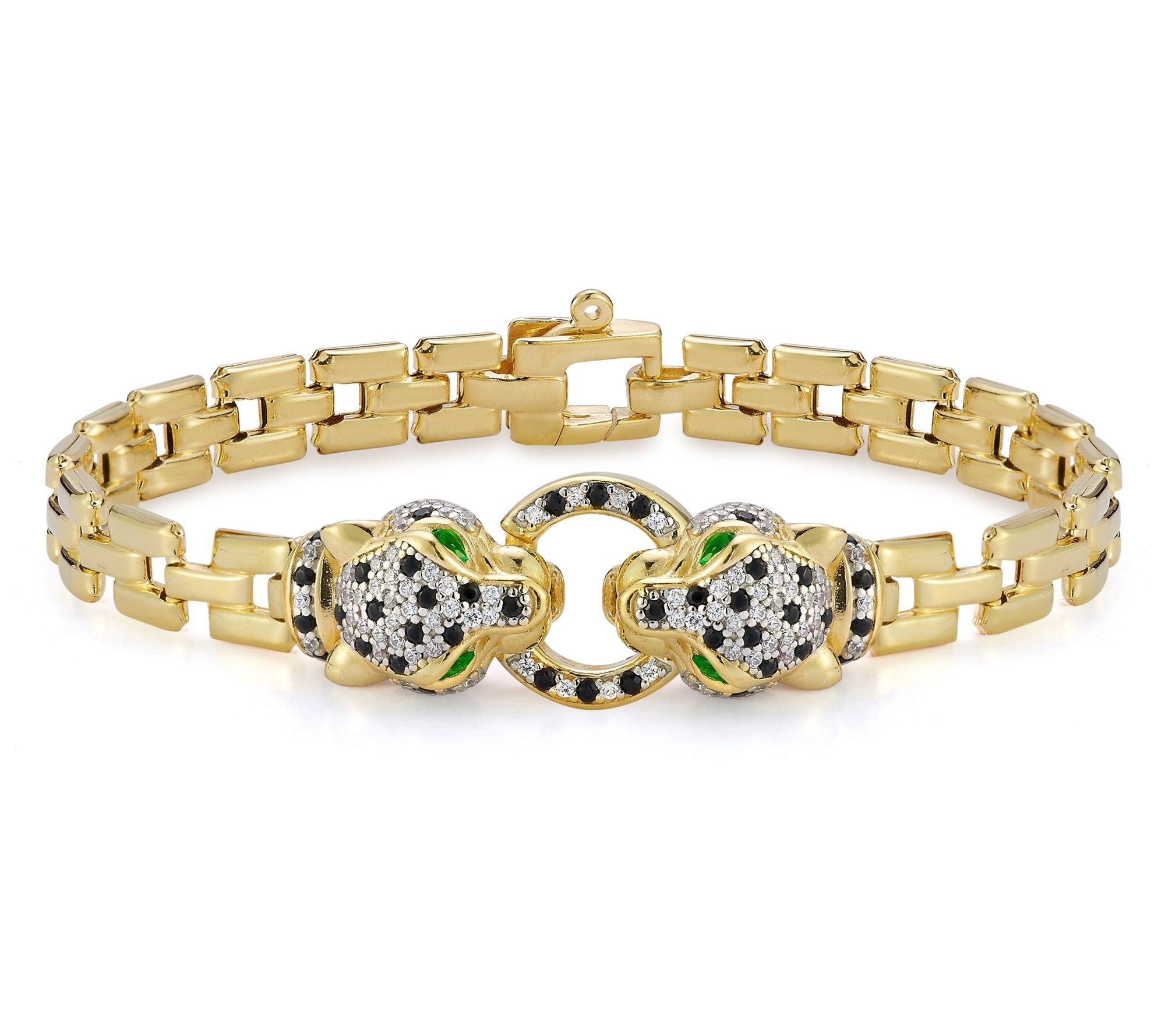 Italian Silver Pave Jaguar Panther Link Bracelet, Sterling
