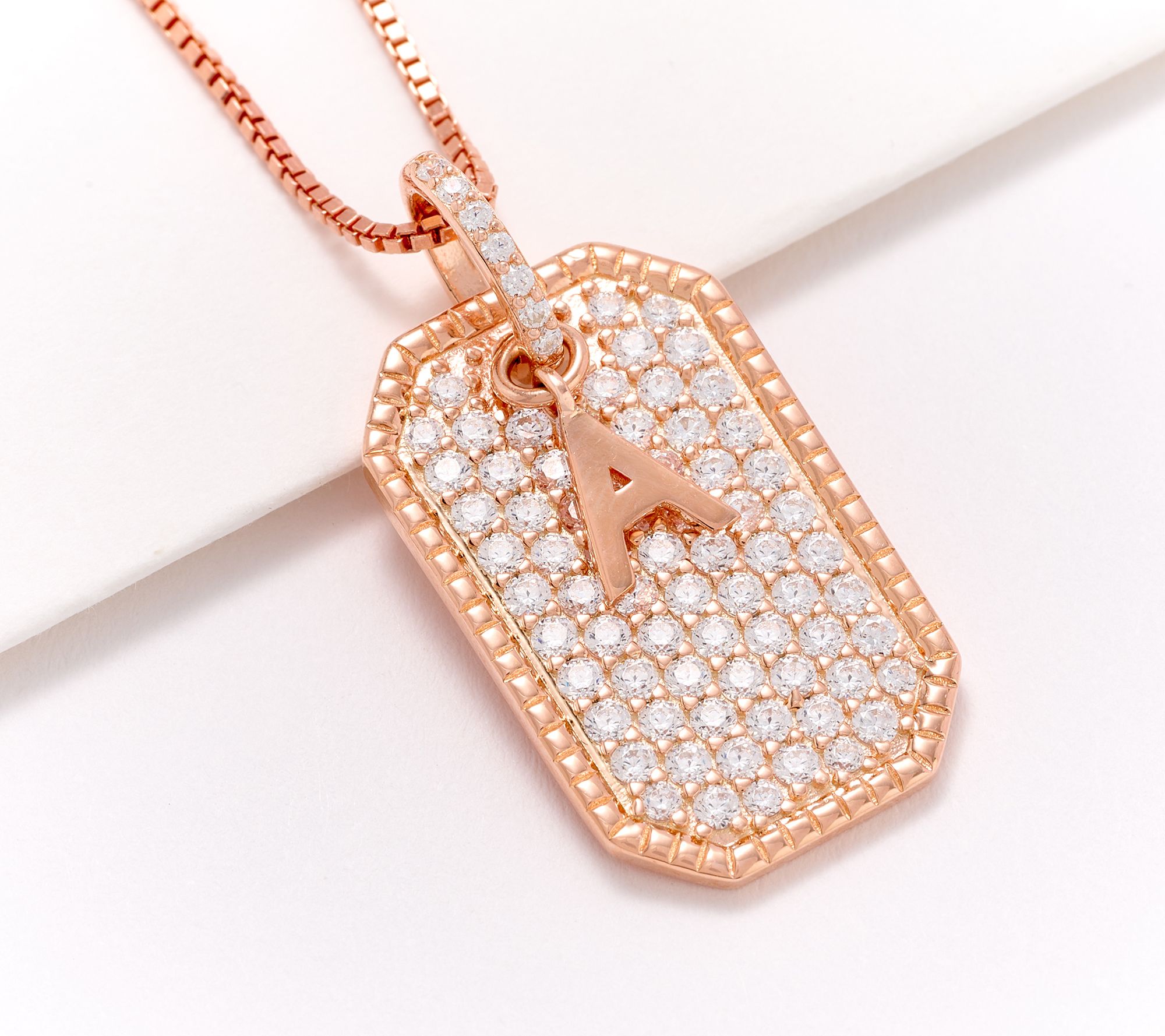  "As Is" Diamonique x Kathy Levine Dog Tag Necklace, Rose