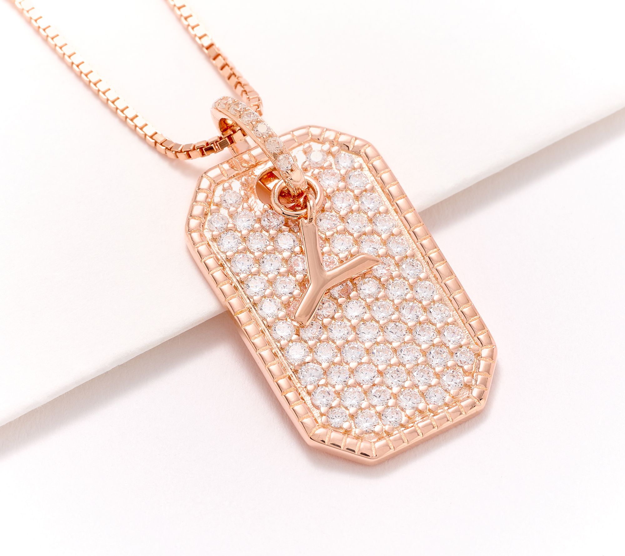 "As Is" Diamonique x Kathy Levine Dog Tag Necklace, Rose