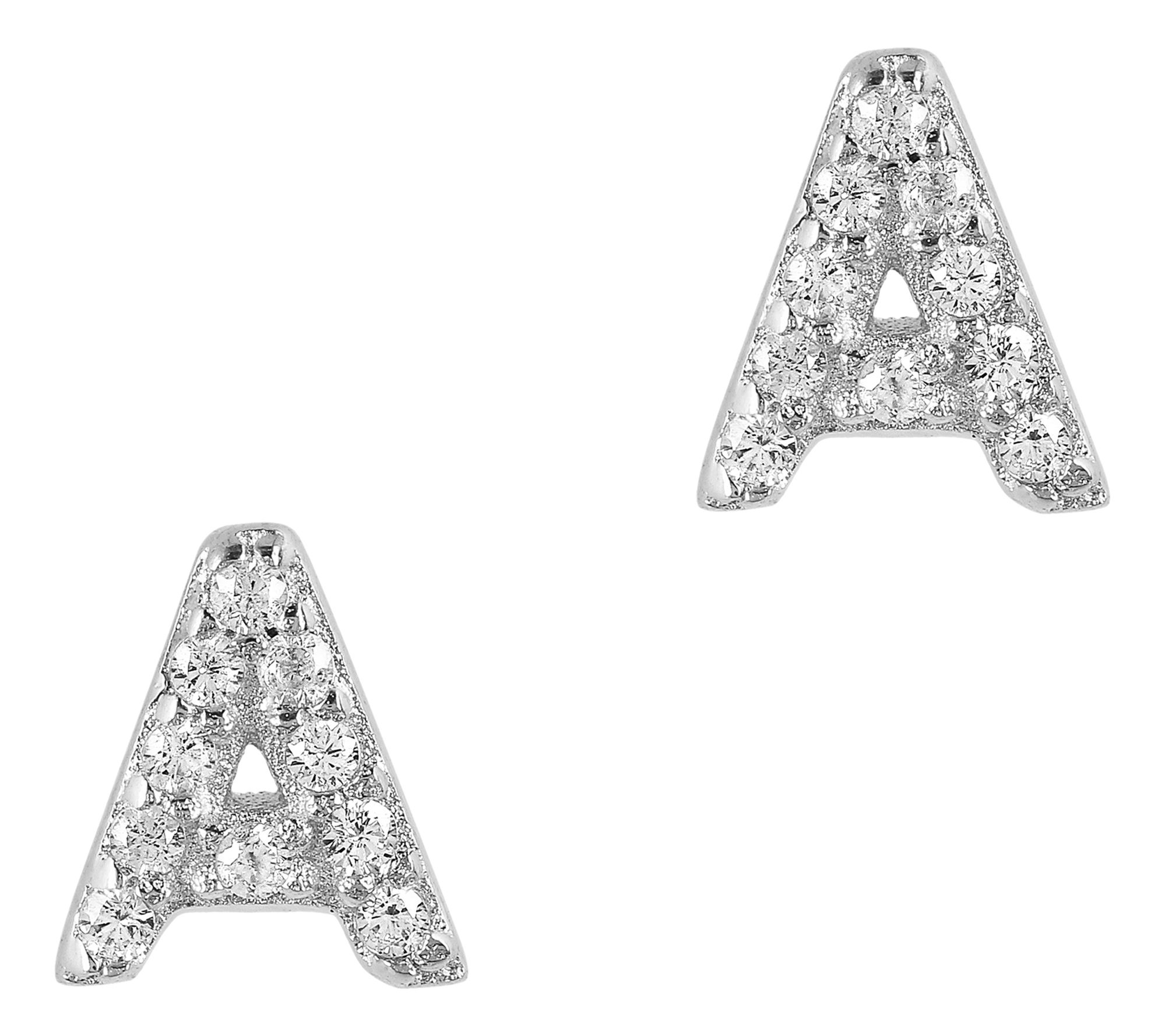 Diamonique Pave Initial Stud Earrings, Sterling