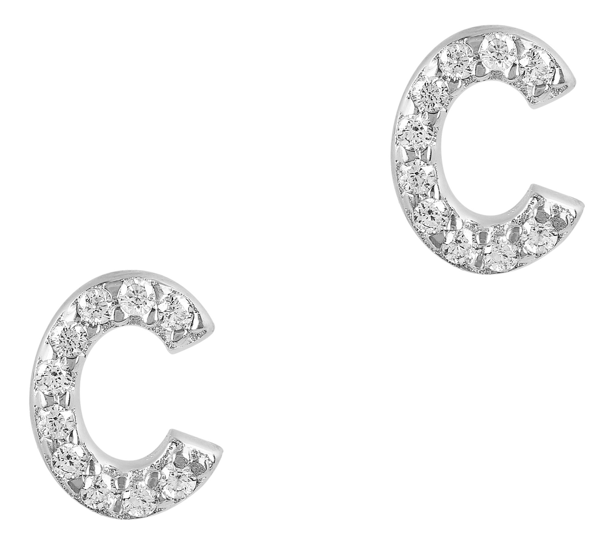 Diamonique Pave Initial Stud Earrings, Sterling