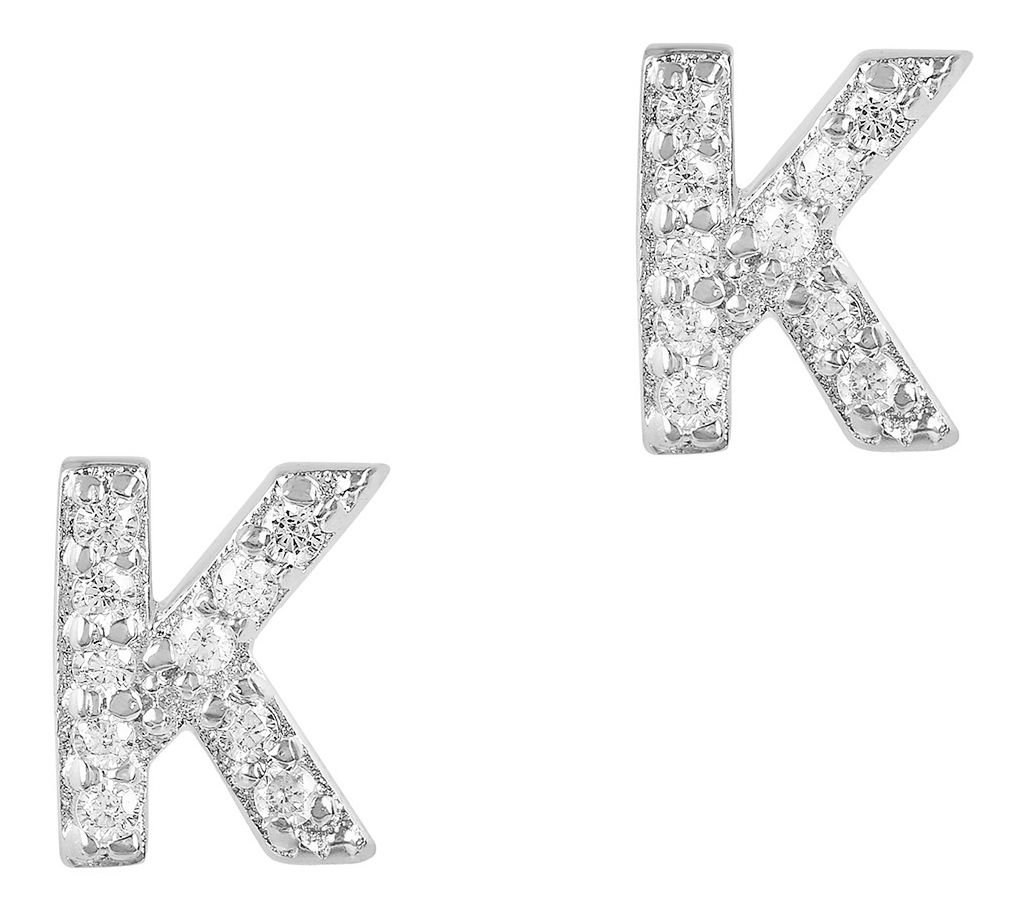 Diamonique Pave Initial Stud Earrings, Sterling