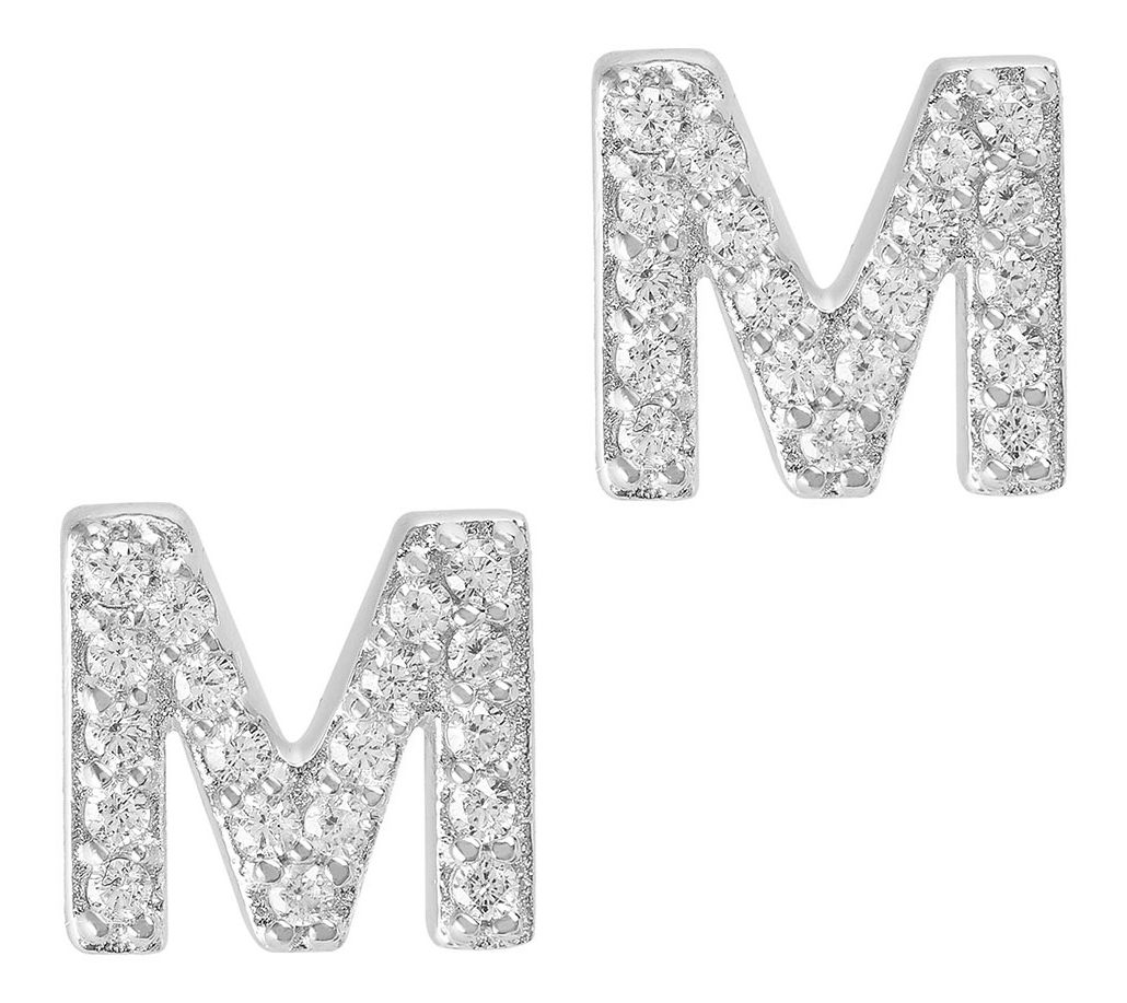 Diamonique Pave Initial Stud Earrings, Sterling