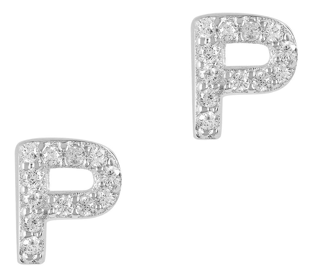 Diamonique Pave Initial Stud Earrings, Sterling