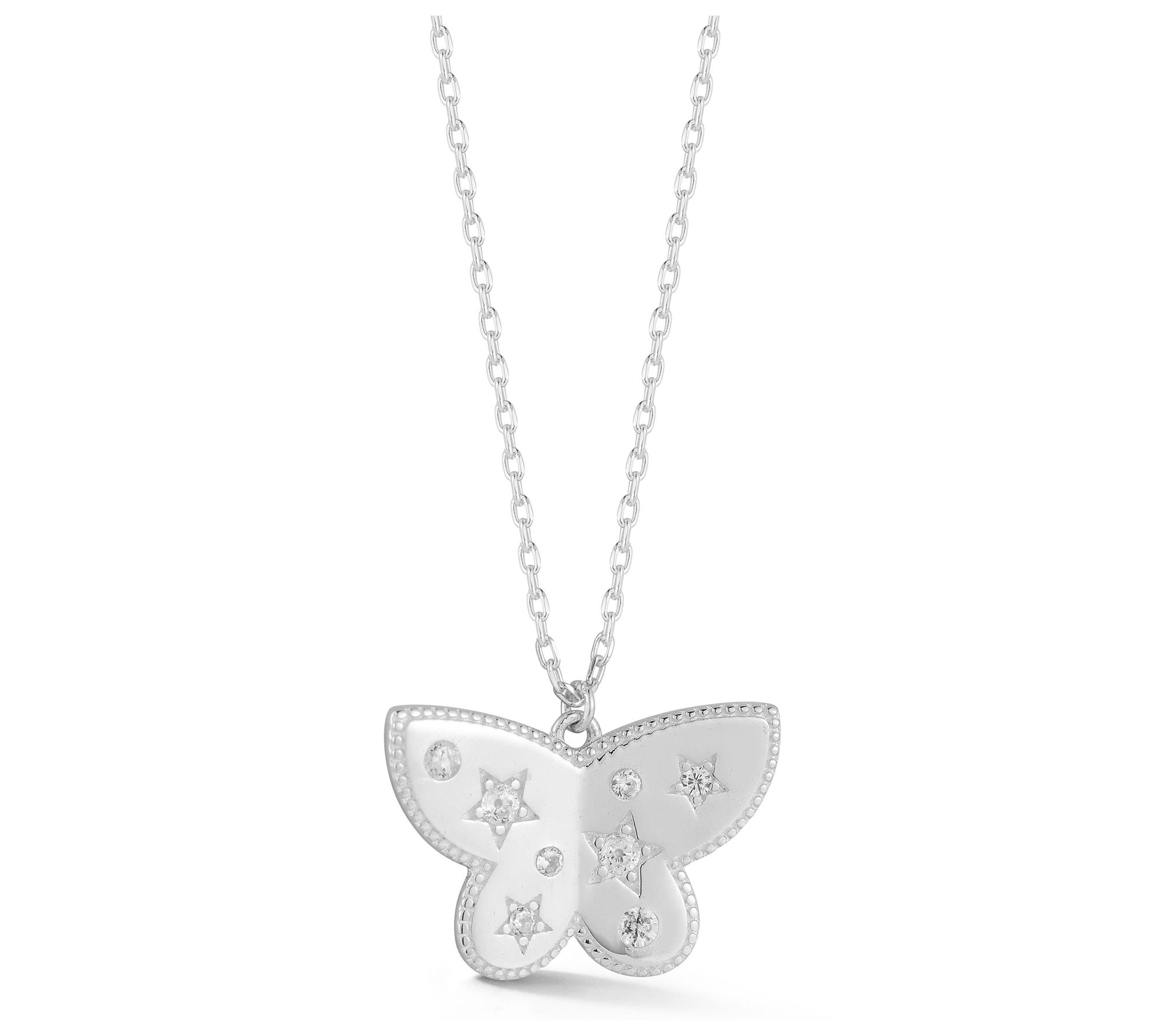 Sterlina Silver Pave Star Butterfly Pendant w/Chain, Sterling