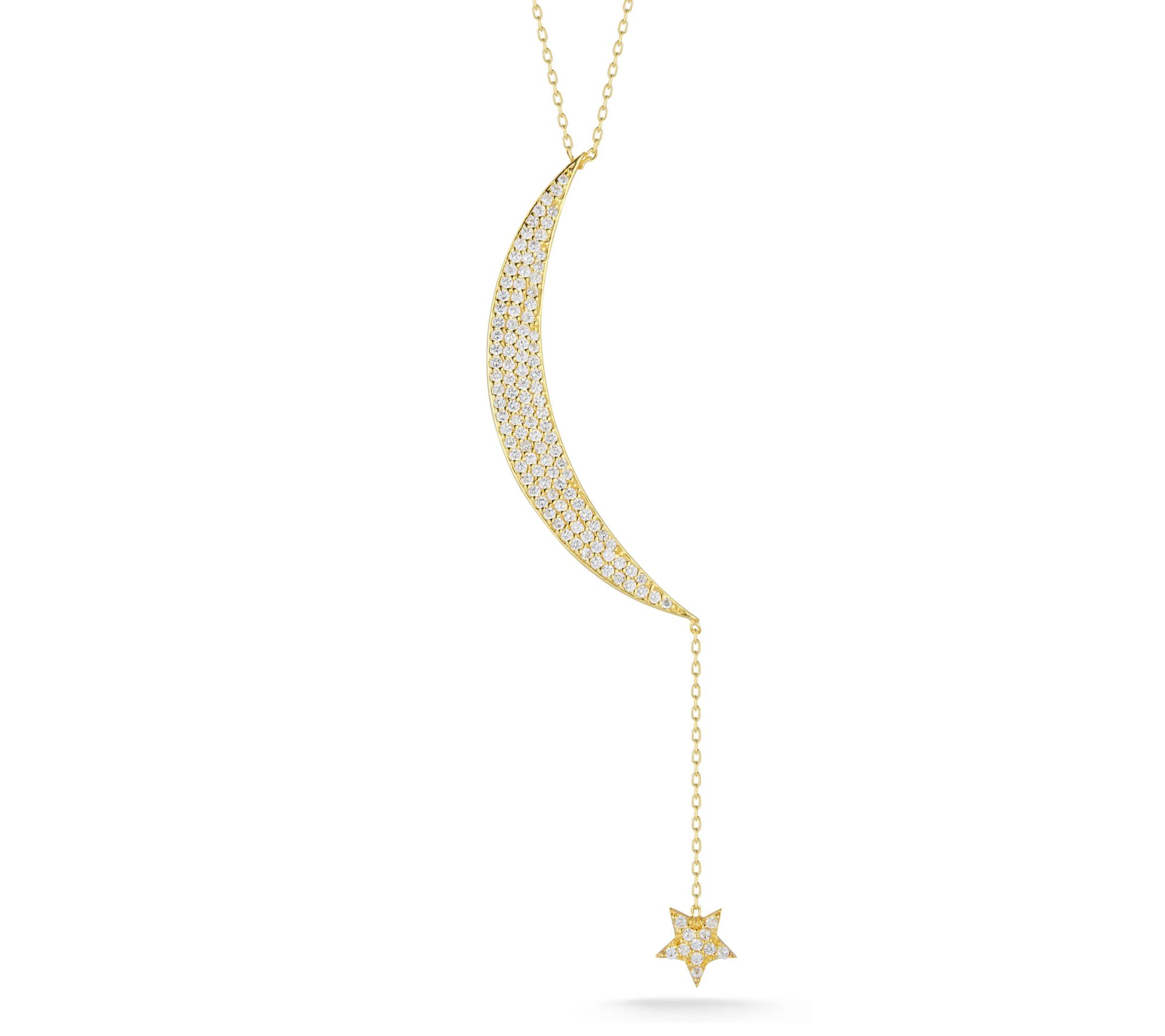 Sterling Silver Pave Moon Star Drop Necklace, Sterling