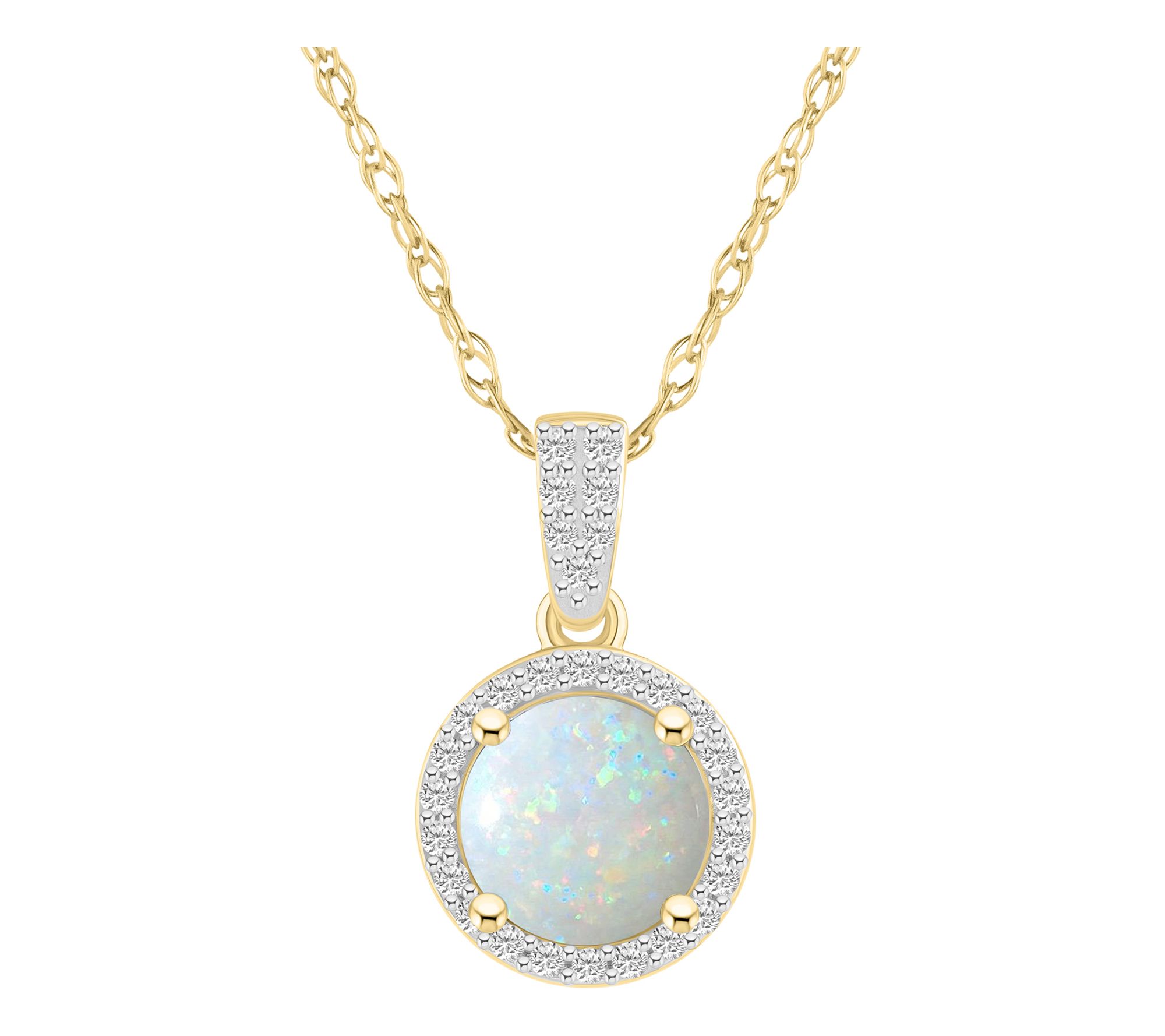 Affinity Gems Round Created Gemstone Halo Necklace, 10K Gold