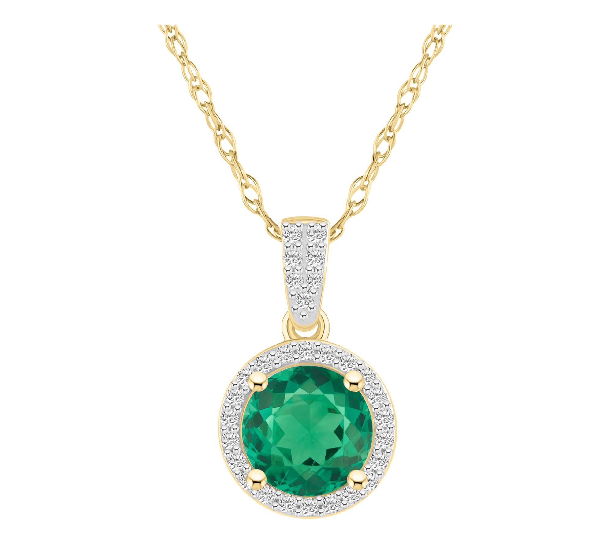 Affinity Gems Round Created Gemstone Halo Necklace, 10K Gold