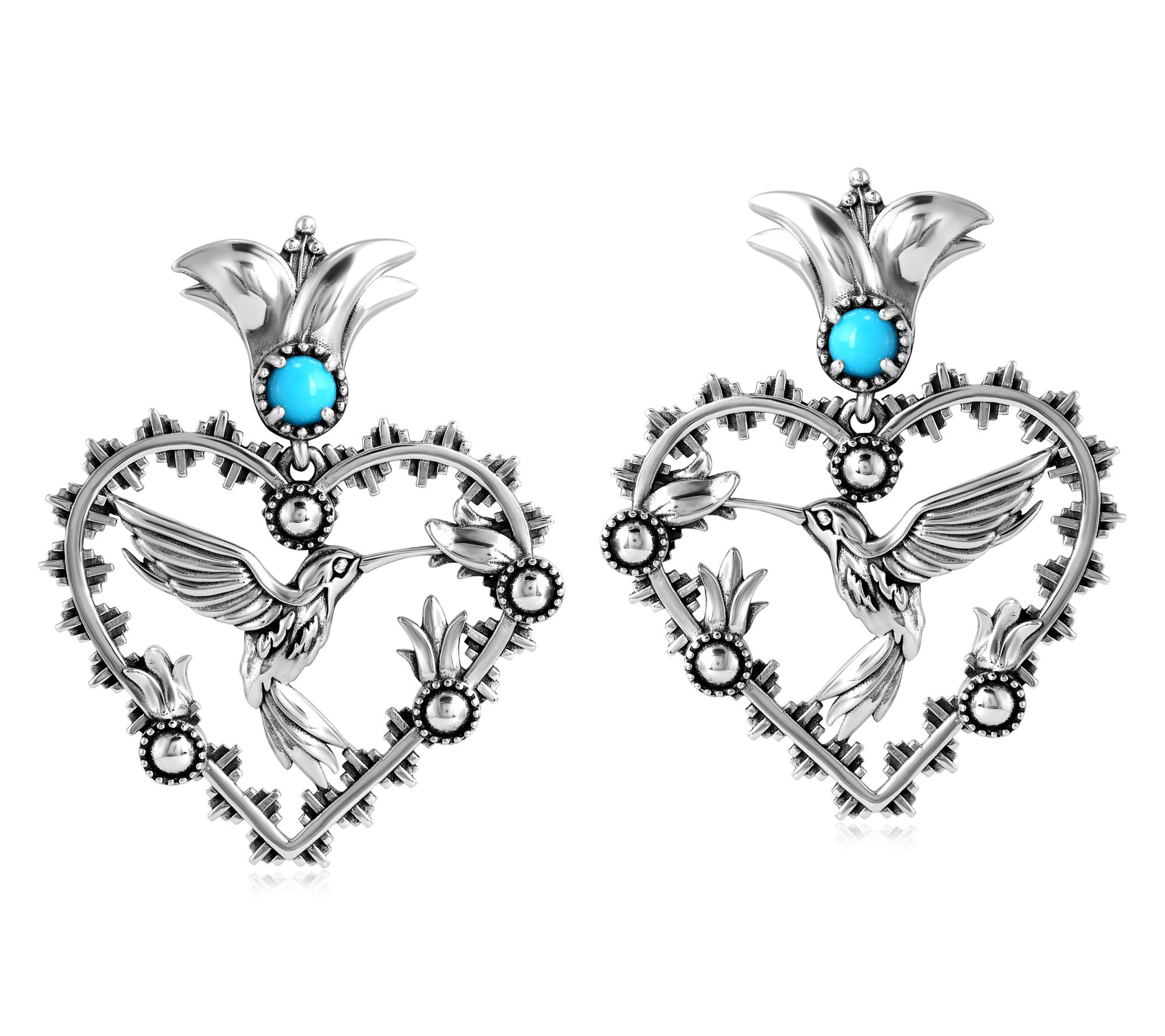 Fritz Casuse Sterling Heart Hummingbird Gemstone Earrings