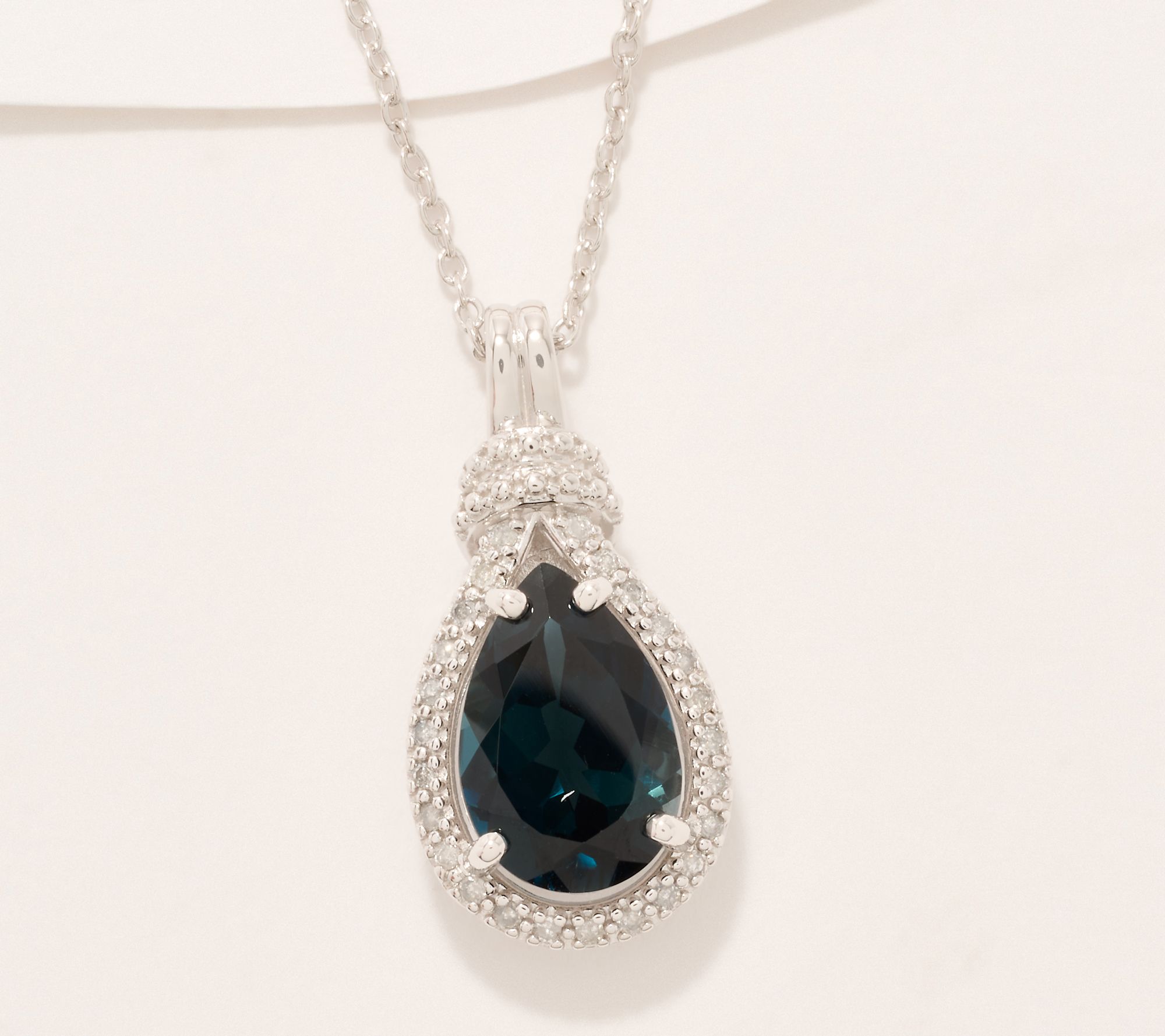 Affinity Gems Pear London Blue Topaz & Diamond Pendant w/ Chain, Sterl
