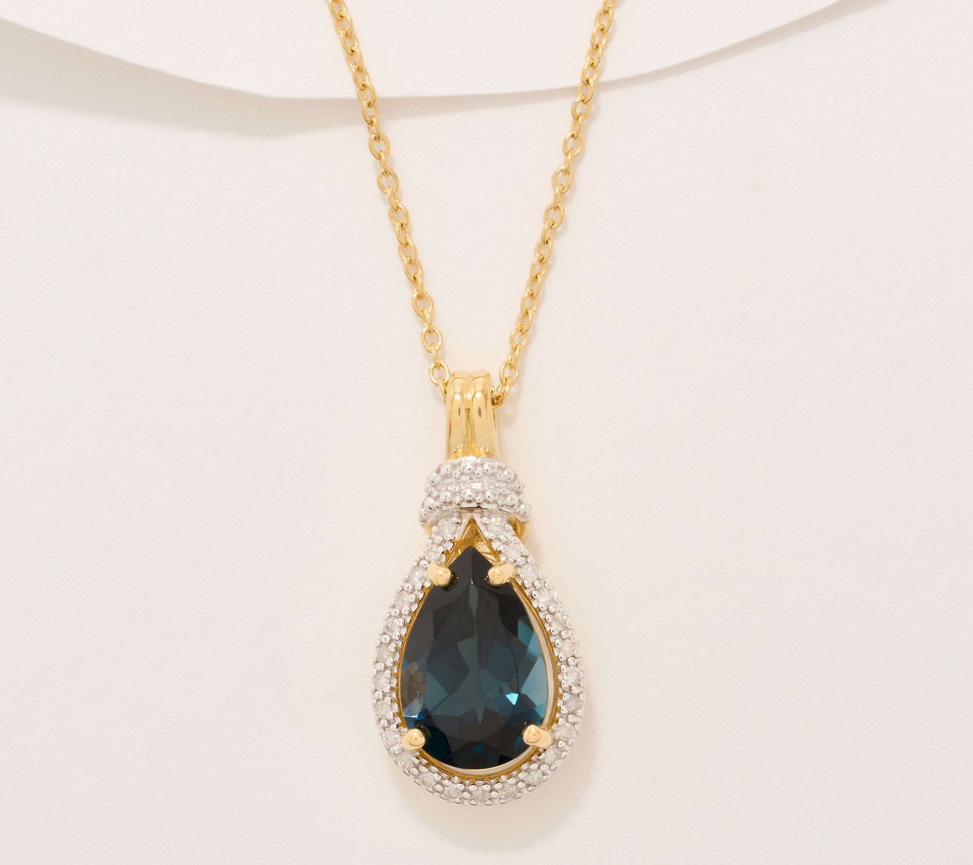 Affinity Gems Pear London Blue Topaz & Diamond Pendant w/ Chain, Sterl