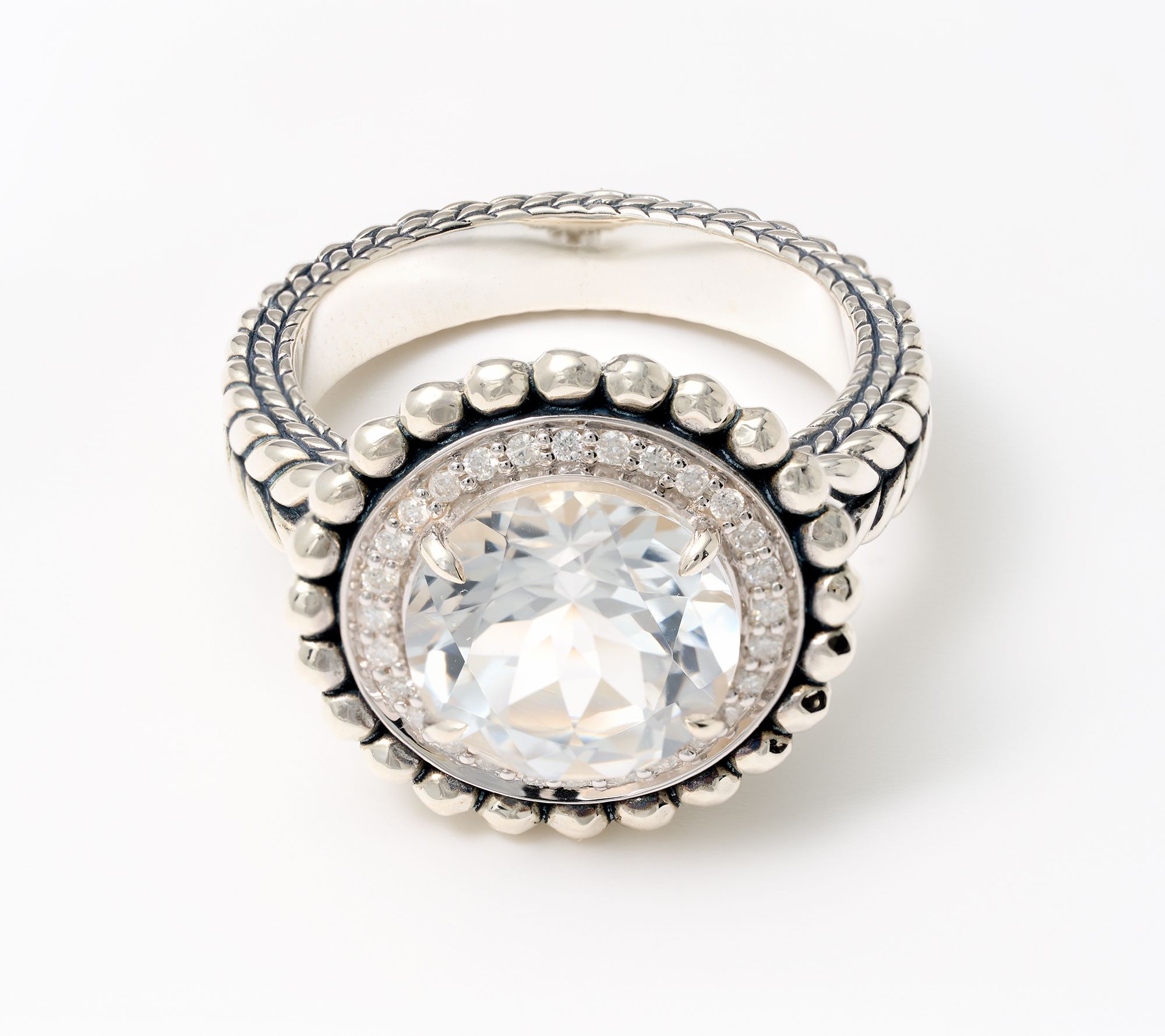 JAI Sterling Silver Gemstone & Diamond Shimmer Bead Ring