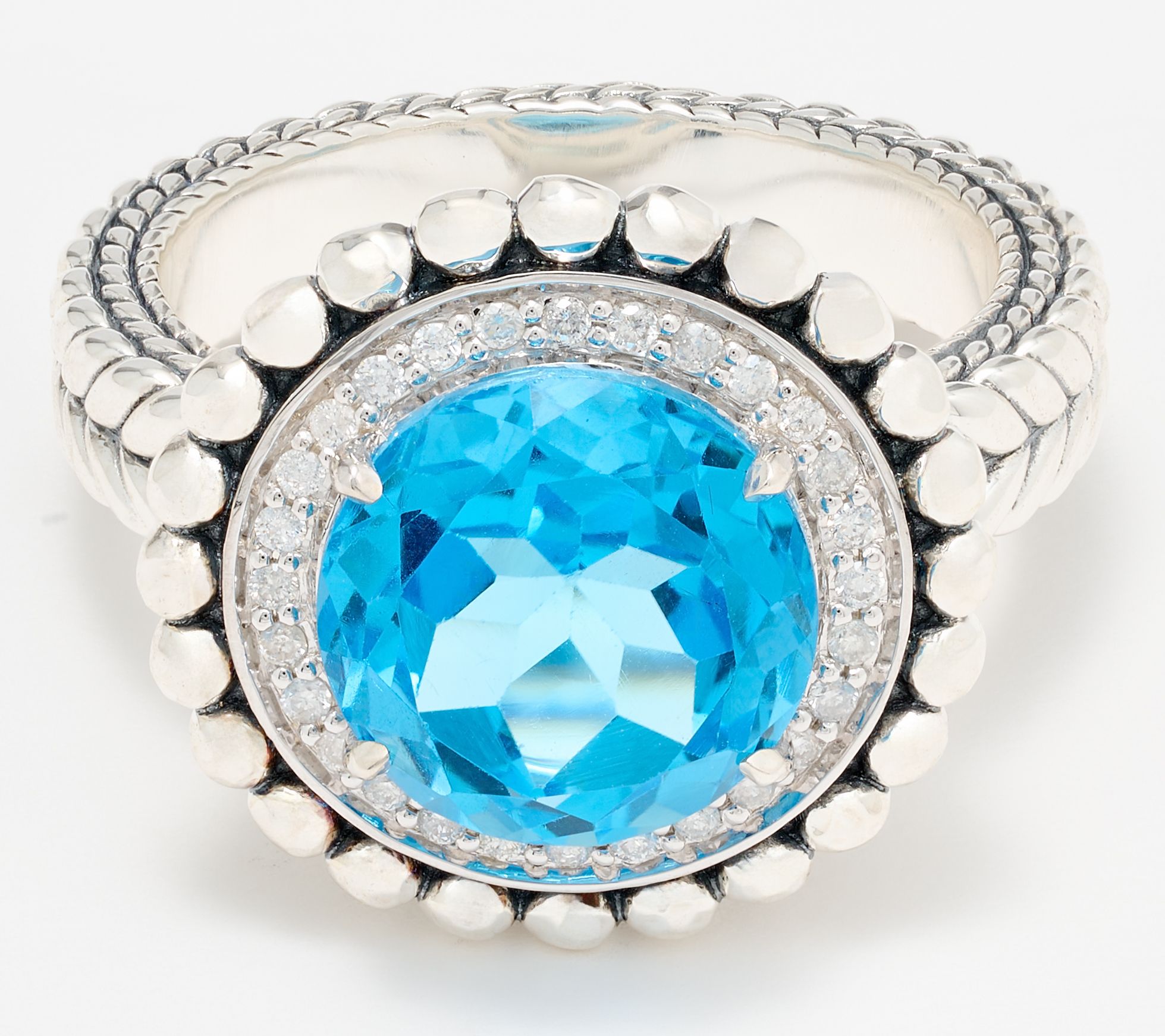 JAI Sterling Silver Gemstone & Diamond Shimmer Bead Ring