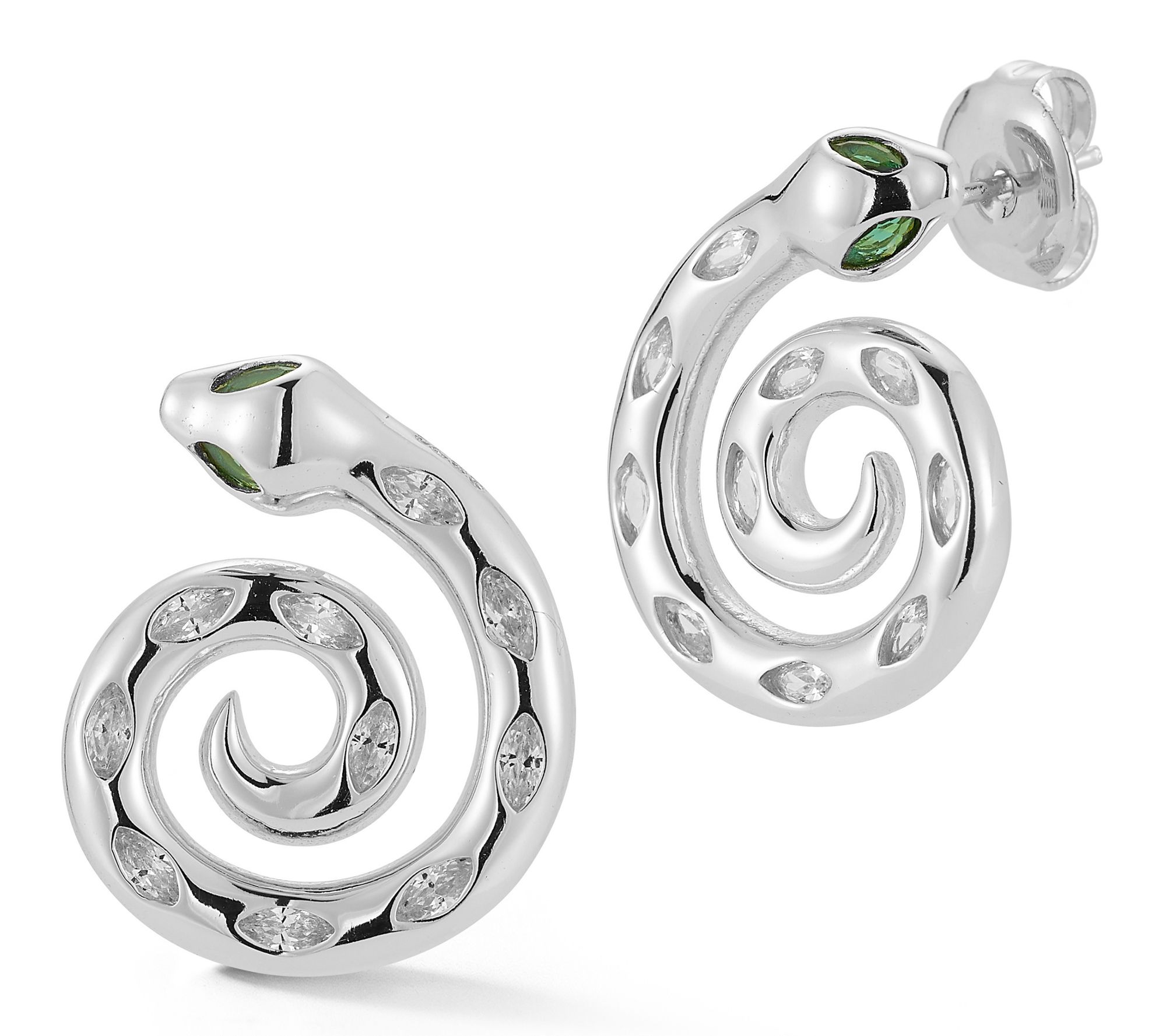 Sterlina Silver Spiral Snake Stud Earrings, Sterling