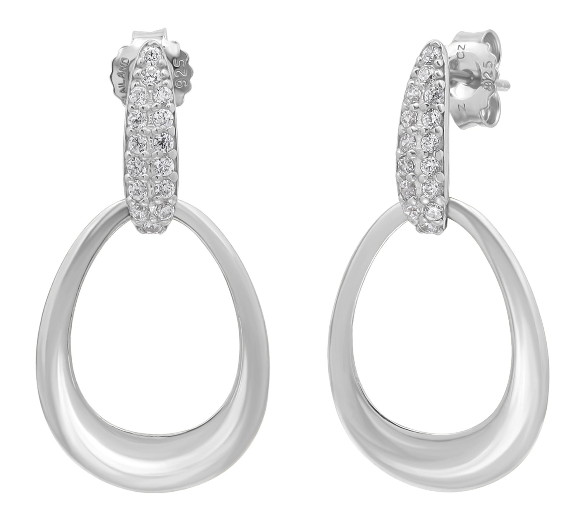 Diamonique Oval Dangle Earrings, Sterling Silver