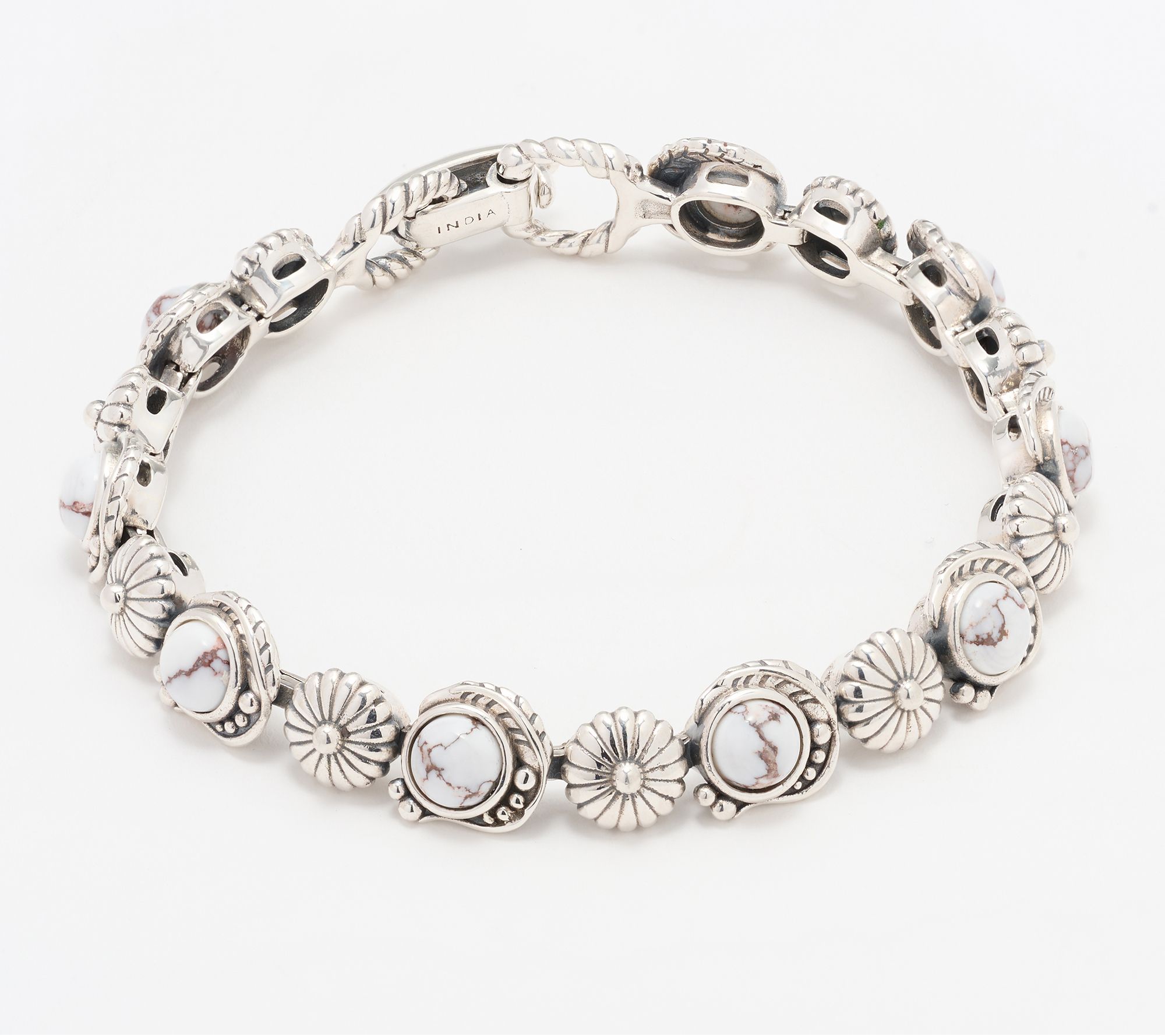 American West Sterling Leaf & Concha Gemstone Link Bracelet