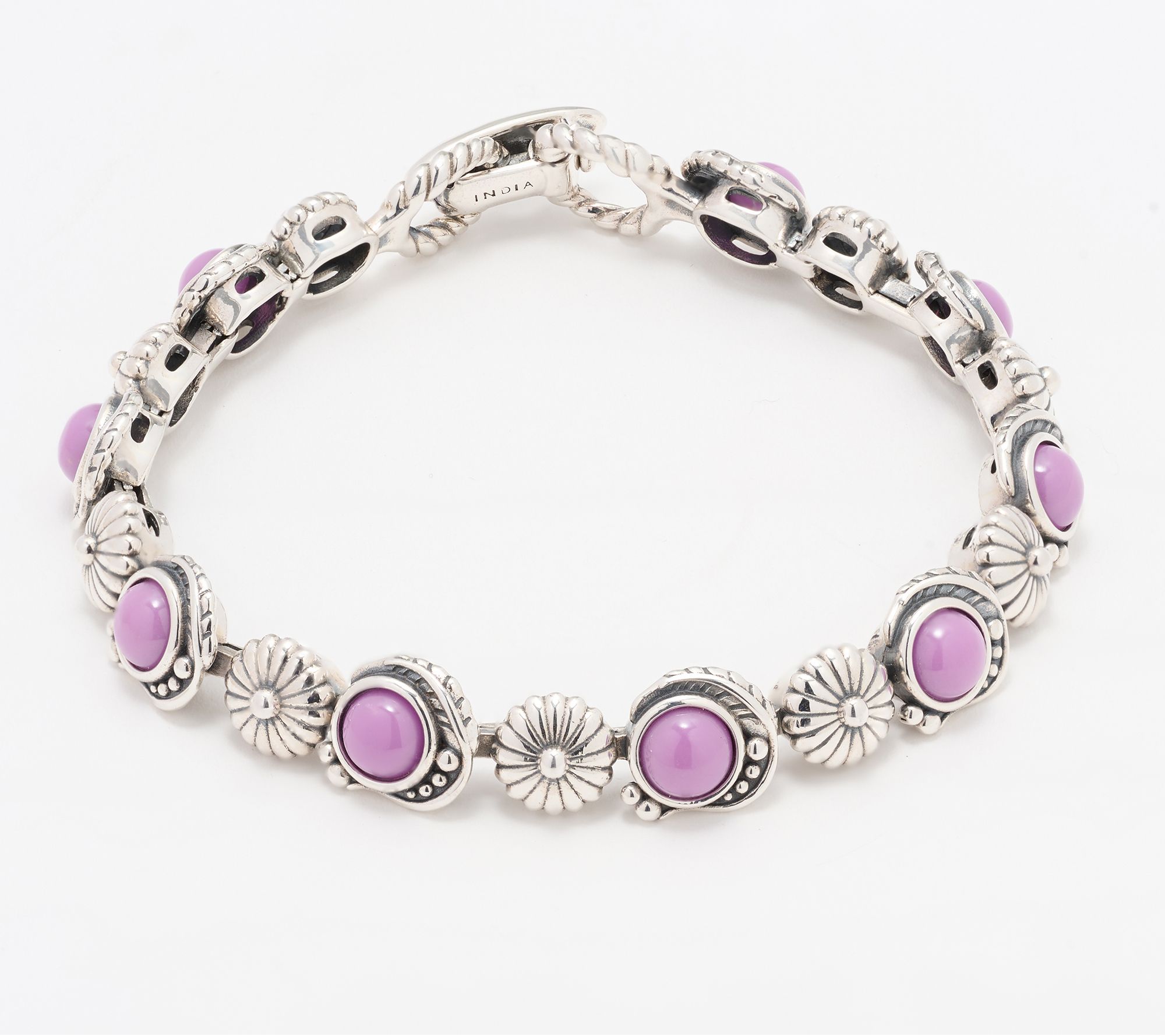 American West Sterling Leaf & Concha Gemstone Link Bracelet