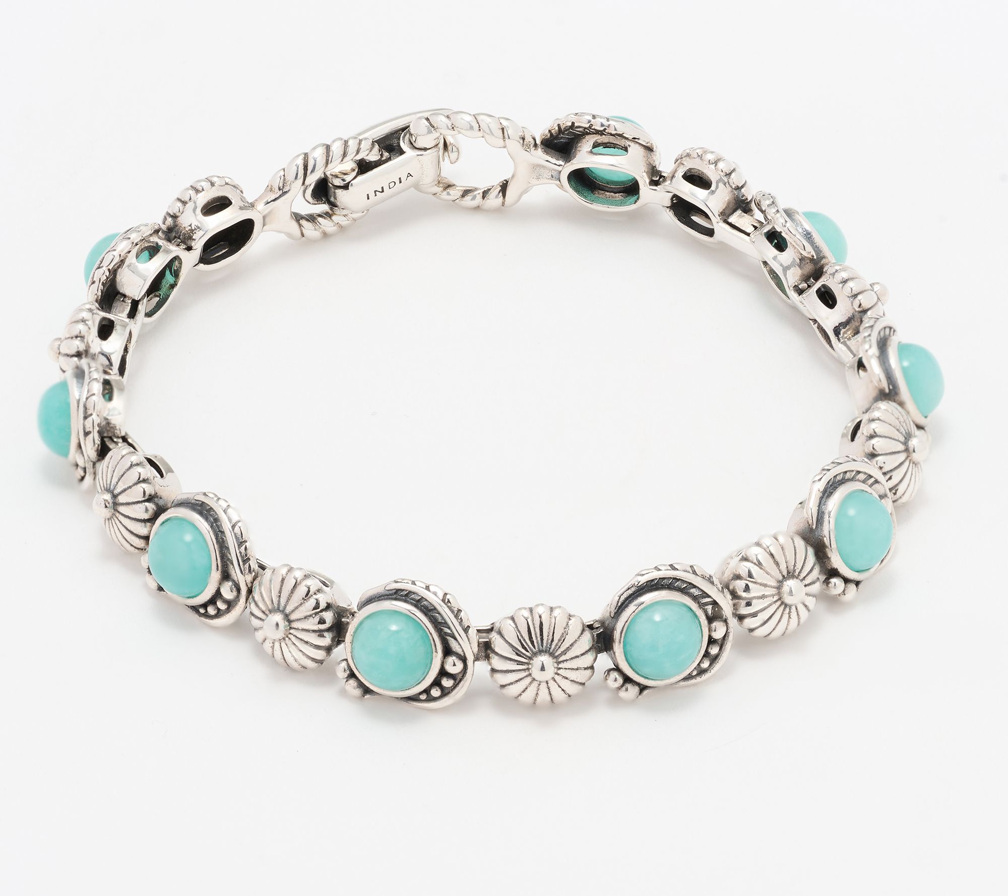 American West Sterling Leaf & Concha Gemstone Link Bracelet